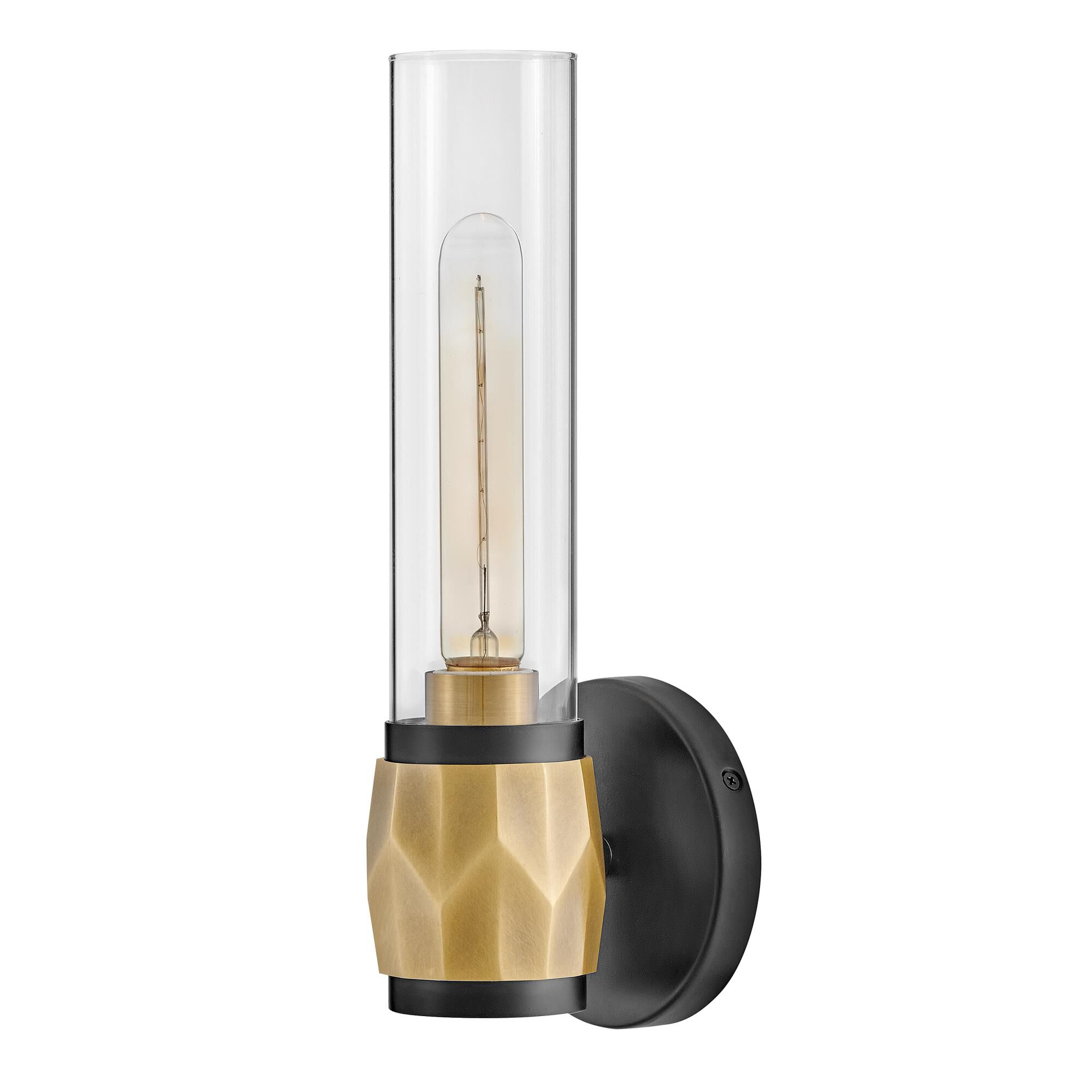 Shown in Black with Heritage Brass Accents finish and Clear glass