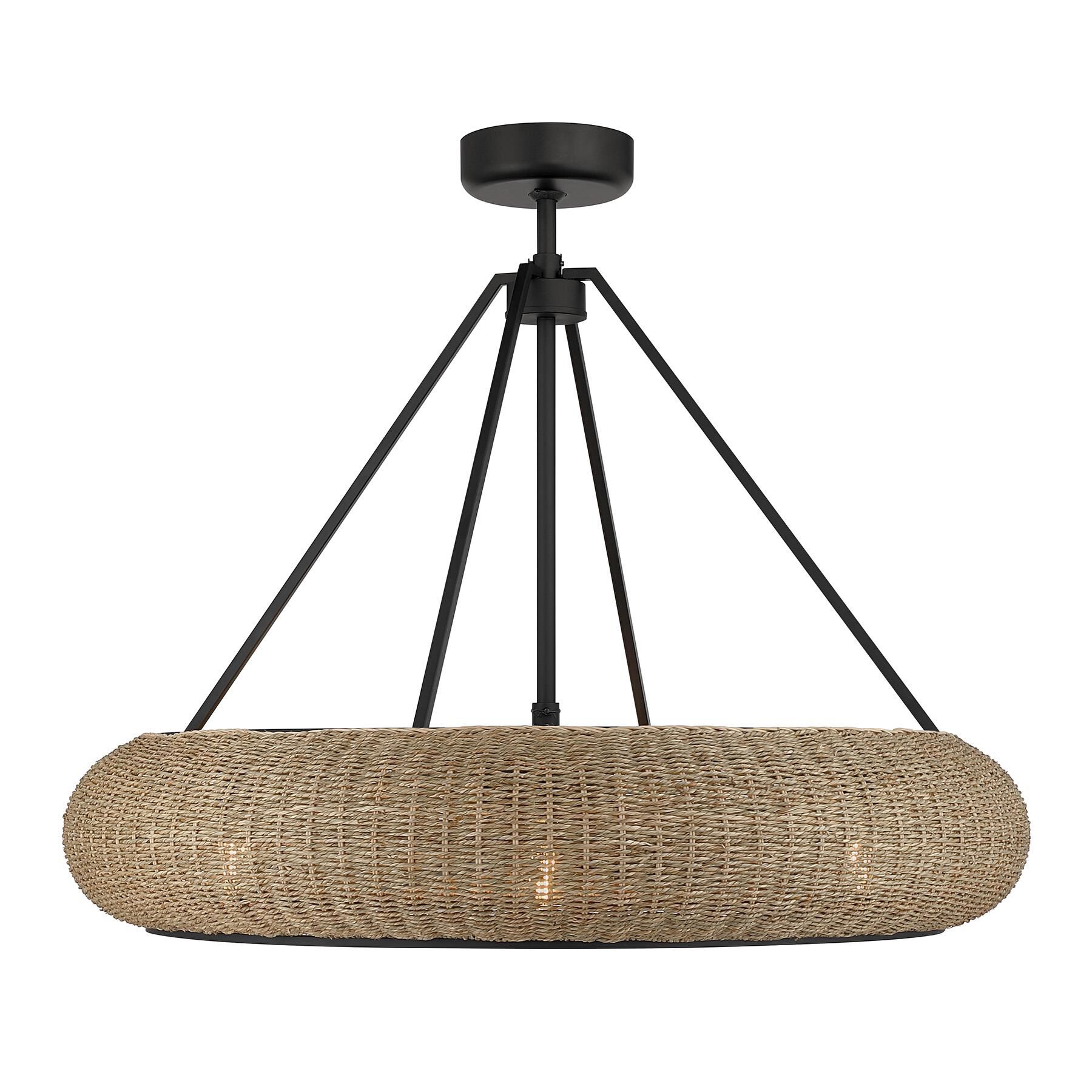 Shown in Matte Black finish and Woven Seagrass shade