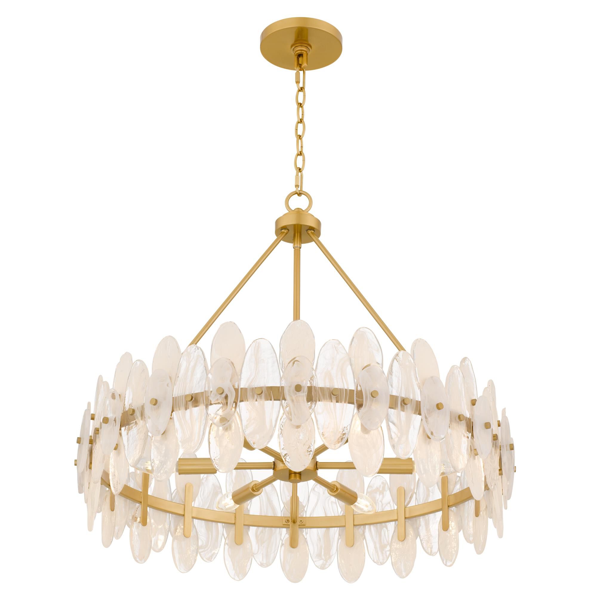Shown in Brushed Gold finish and Glass shade