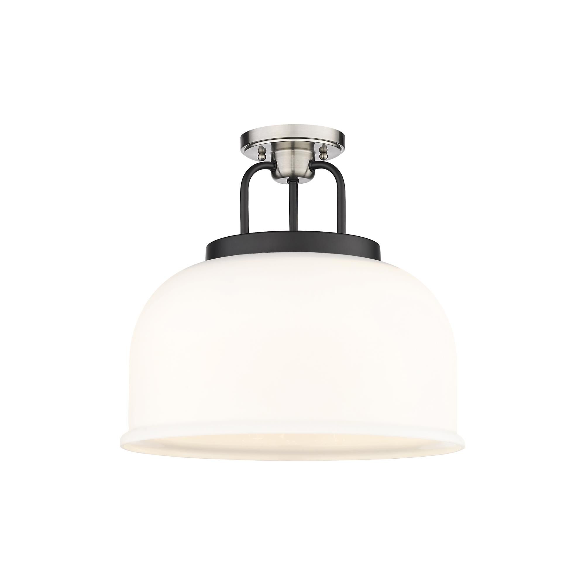 Shown in Black Satin Nickel finish and Matte White glass