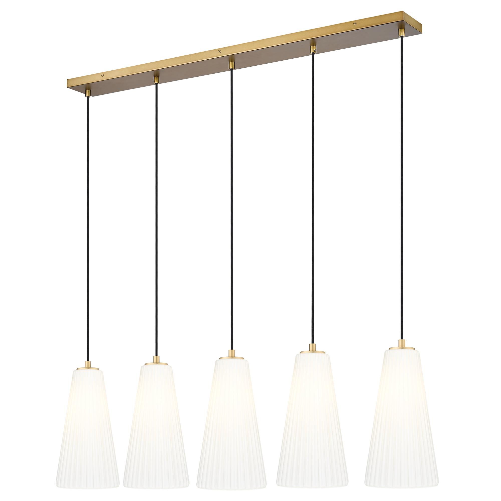 Shown in Modern Gold finish and White glass and White shade