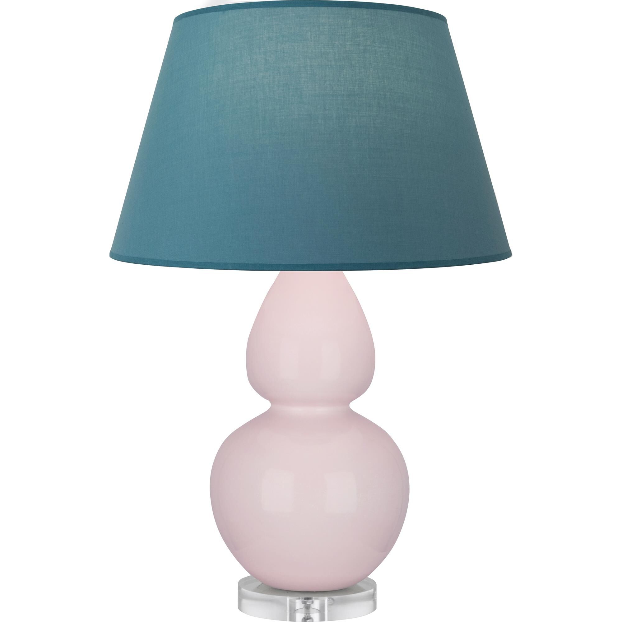 Shown in Rose Water Glazed finish and Bright Blue with Gray Lining shade and Lucite accent