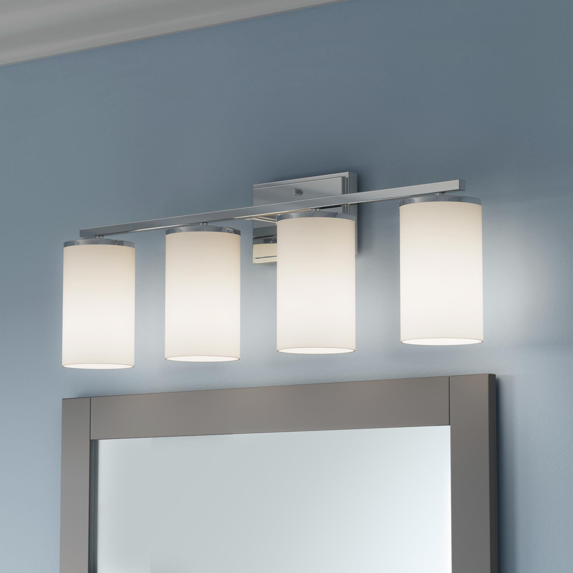 Shown in Chrome finish and Etched White glass