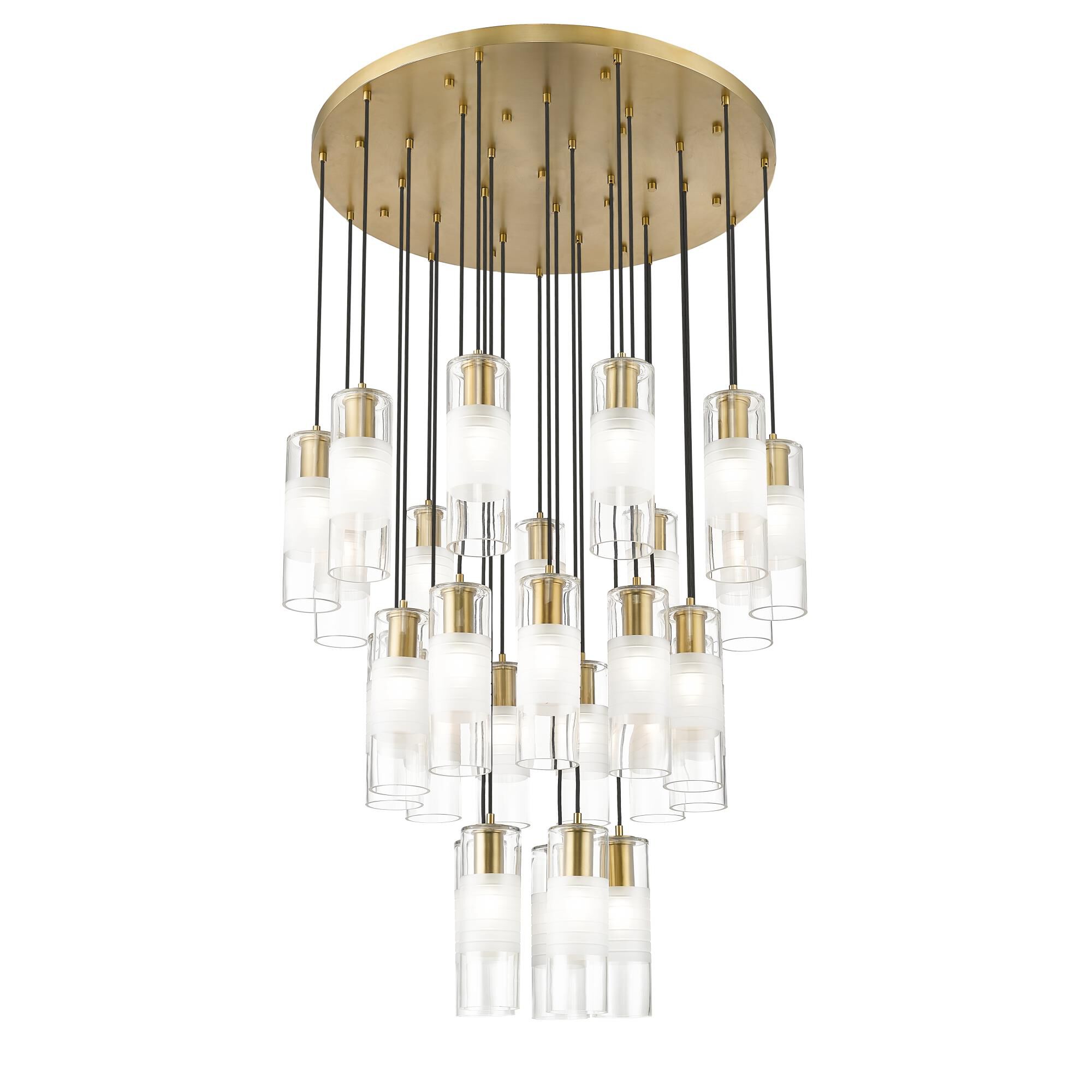 Shown in Modern Gold finish and Clear+frosted glass and Clear+frosted shade