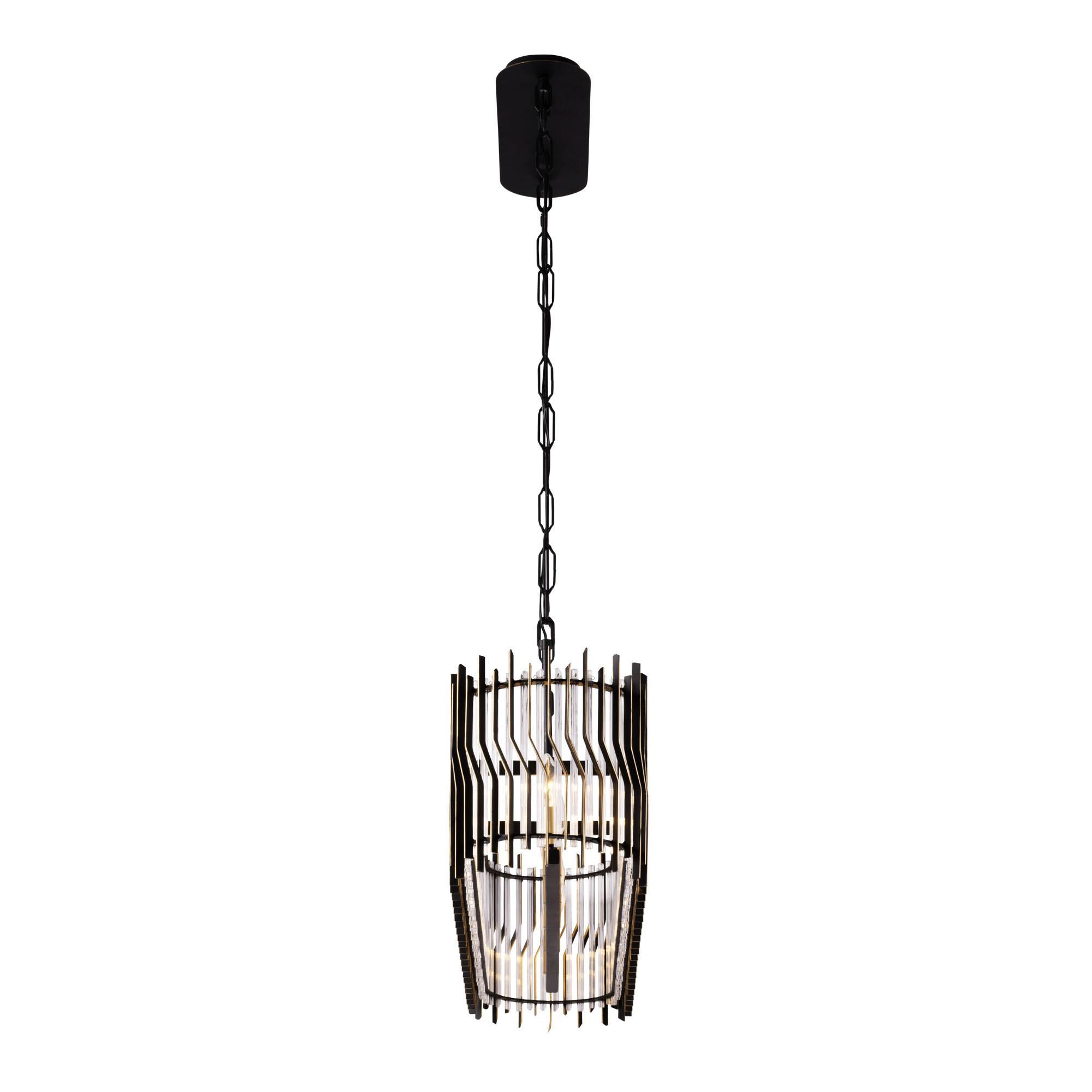 Shown in Matte Black/French Gold finish and Modern Clear Fluted shade