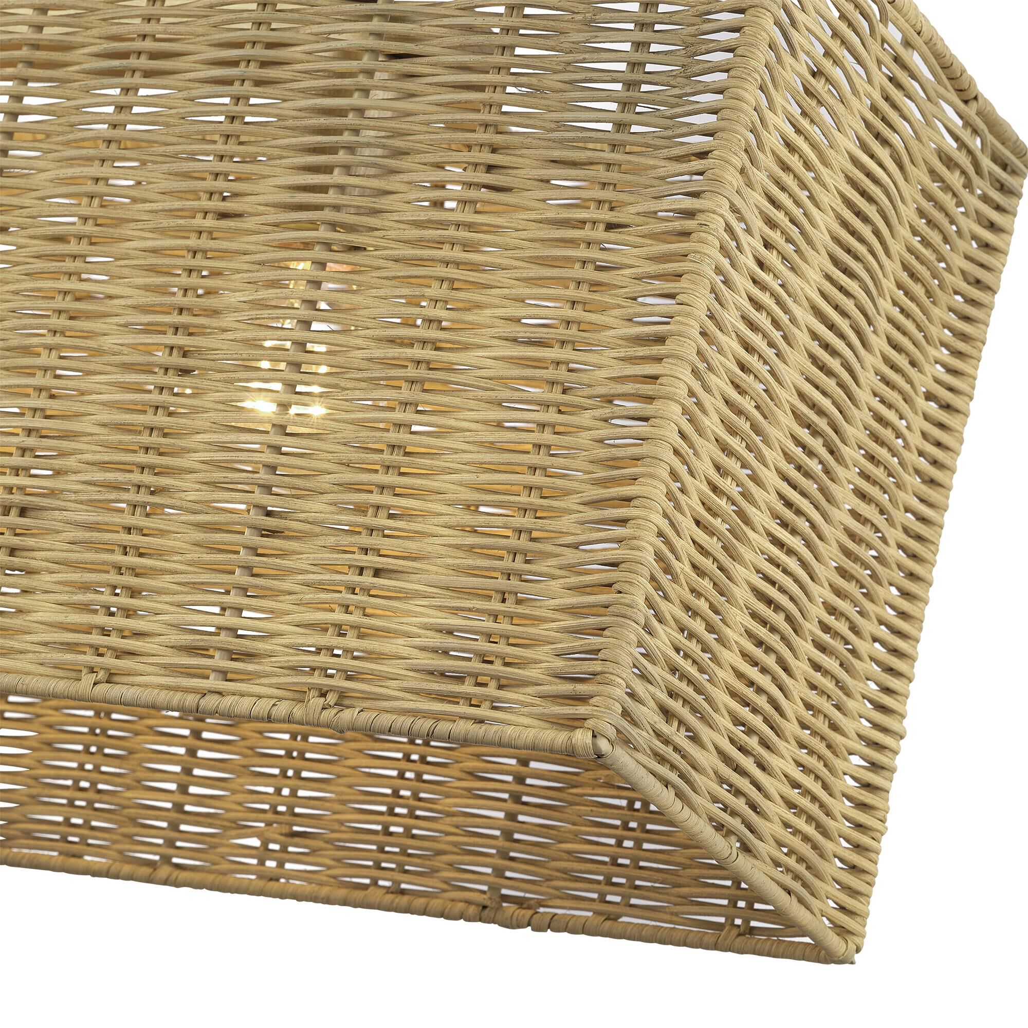 Shown in Antique Gold Leaf finish and Hand-Woven Rustic Walnut Color Rattan shade