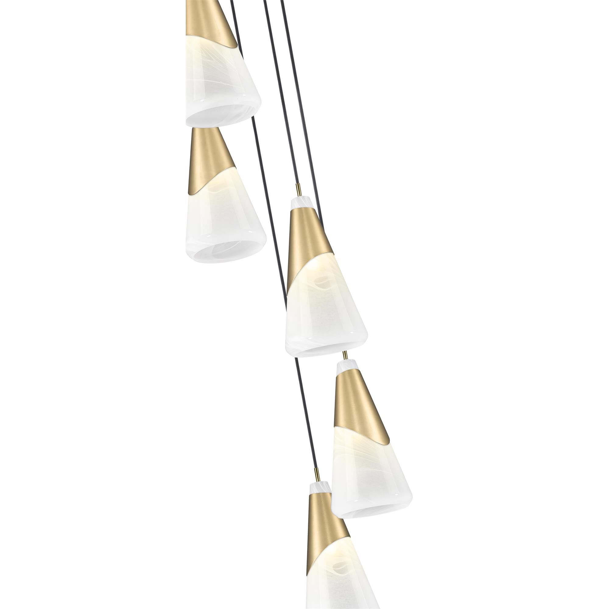 Shown in Modern Gold finish and White Swirl glass and White Swirl shade
