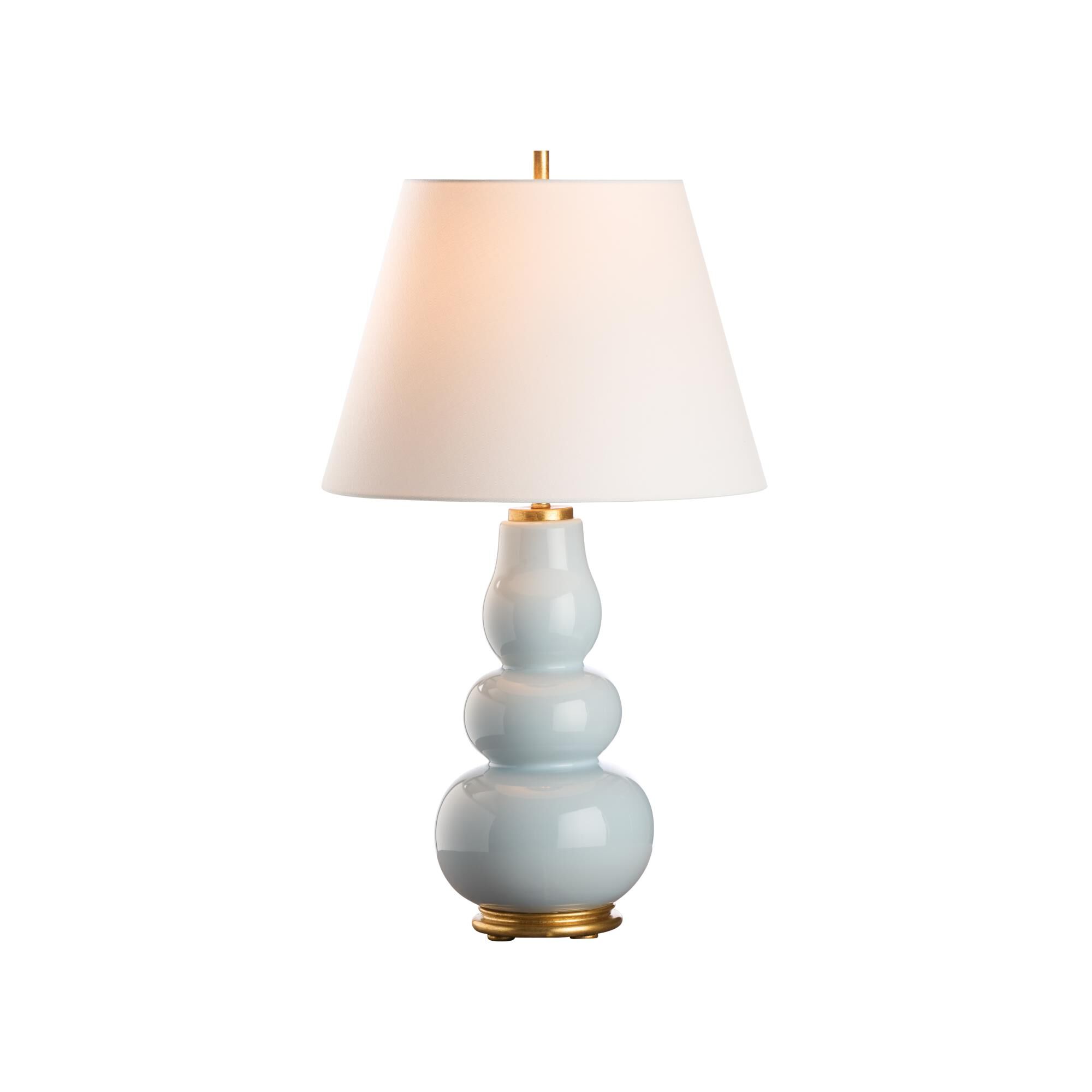Shown in Blue and Gold finish and Linen shade