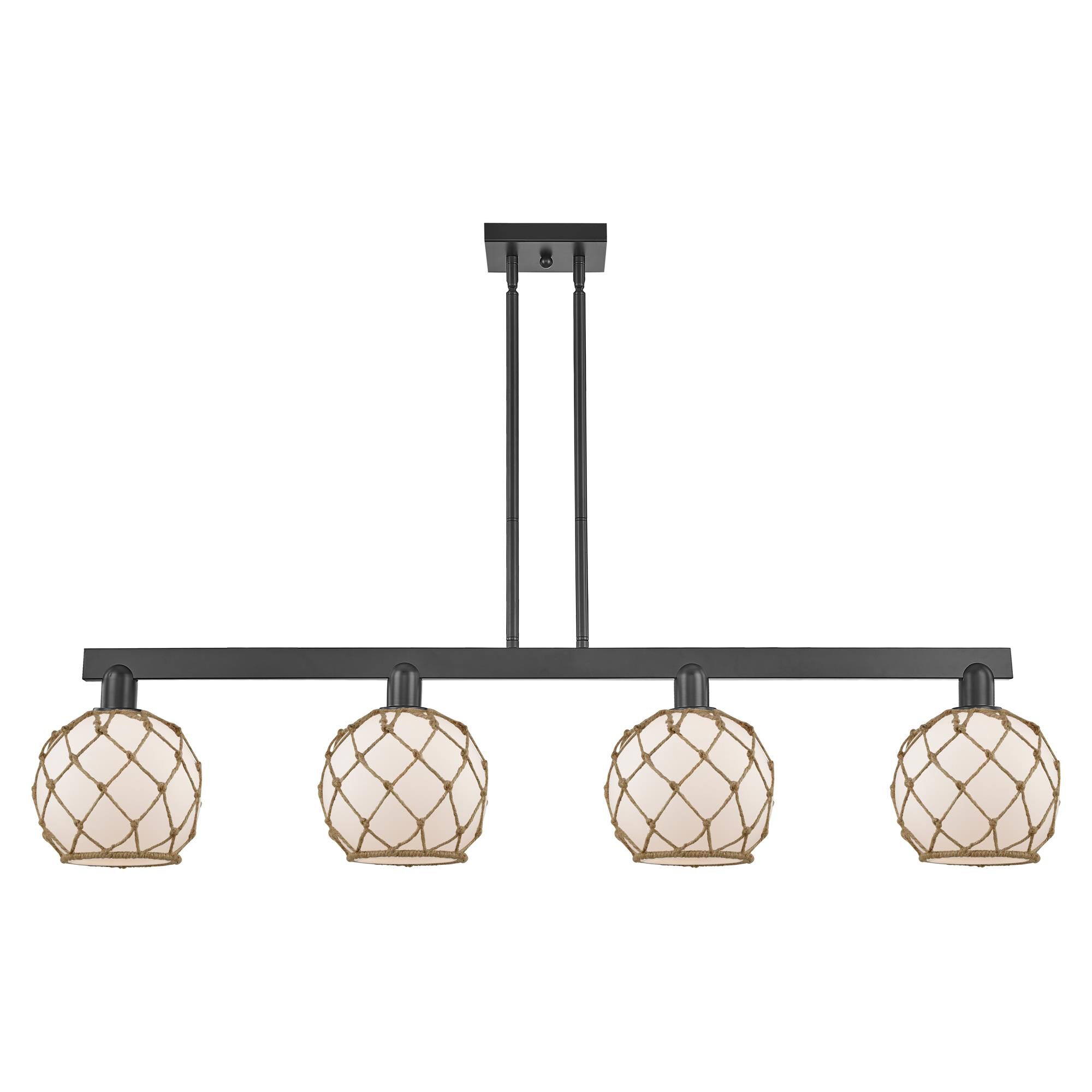 Shown in Matte Black finish and White with Brown Rope glass