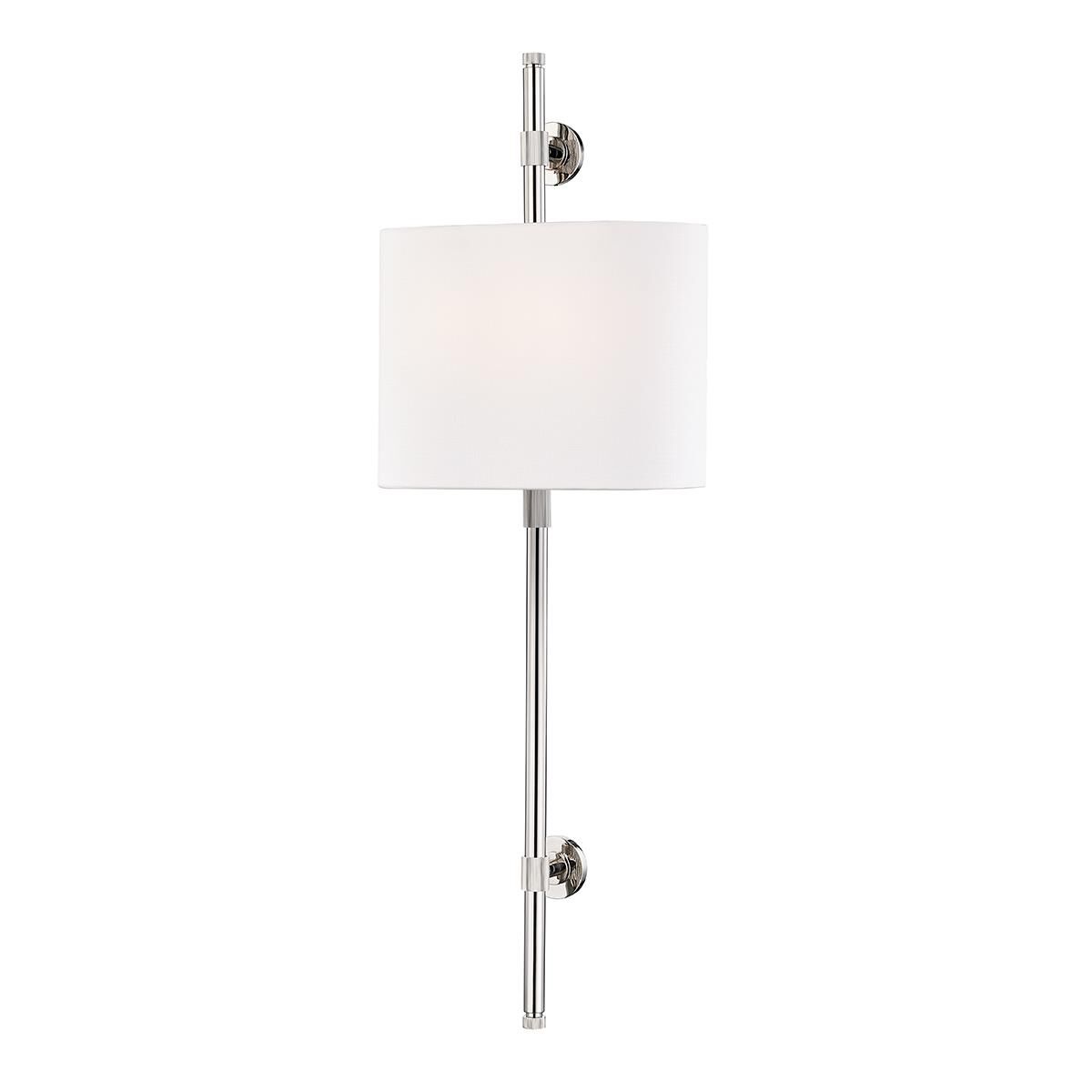 Shown in Polished Nickel finish and White Linen shade