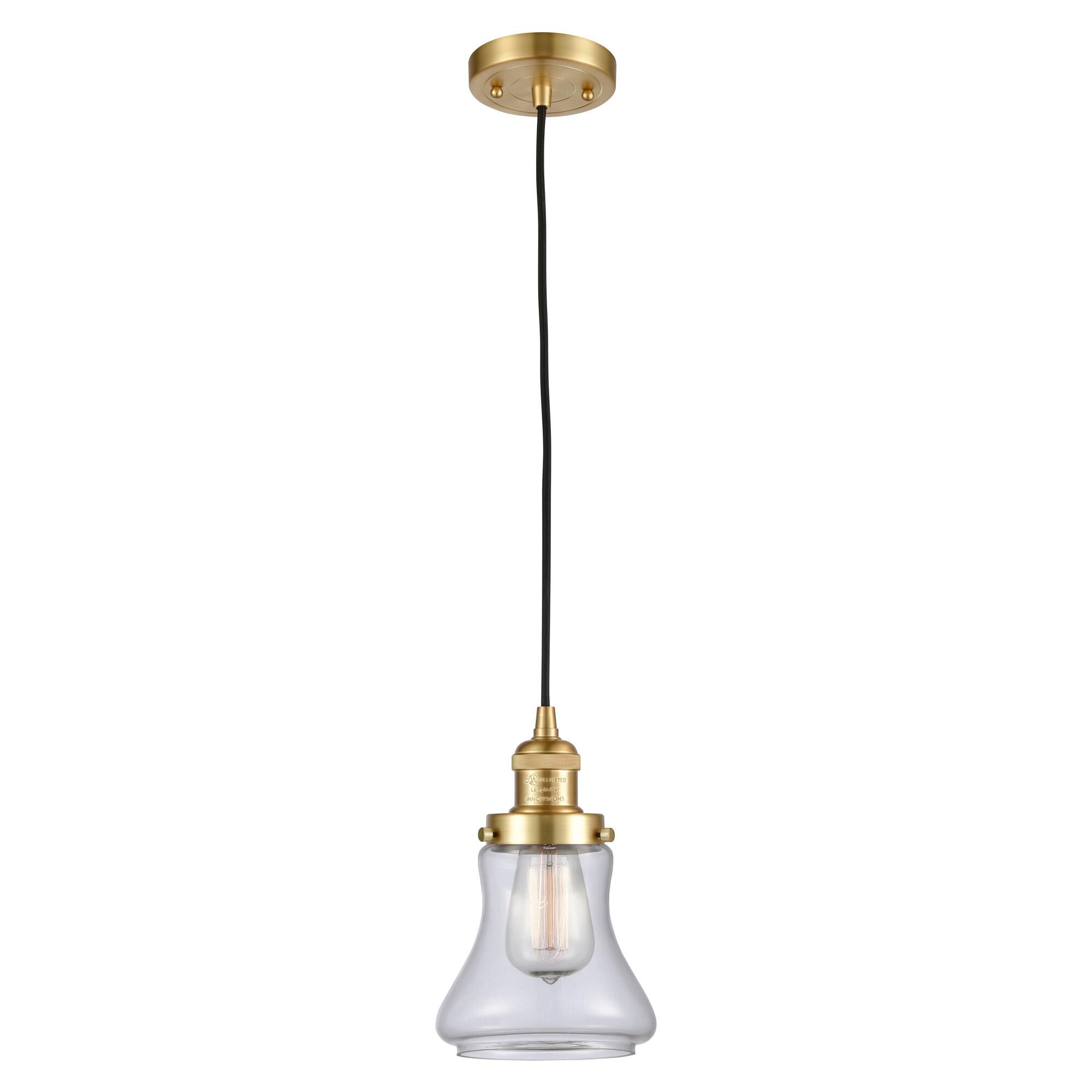 Shown in Satin Gold finish and Clear Bellmont glass