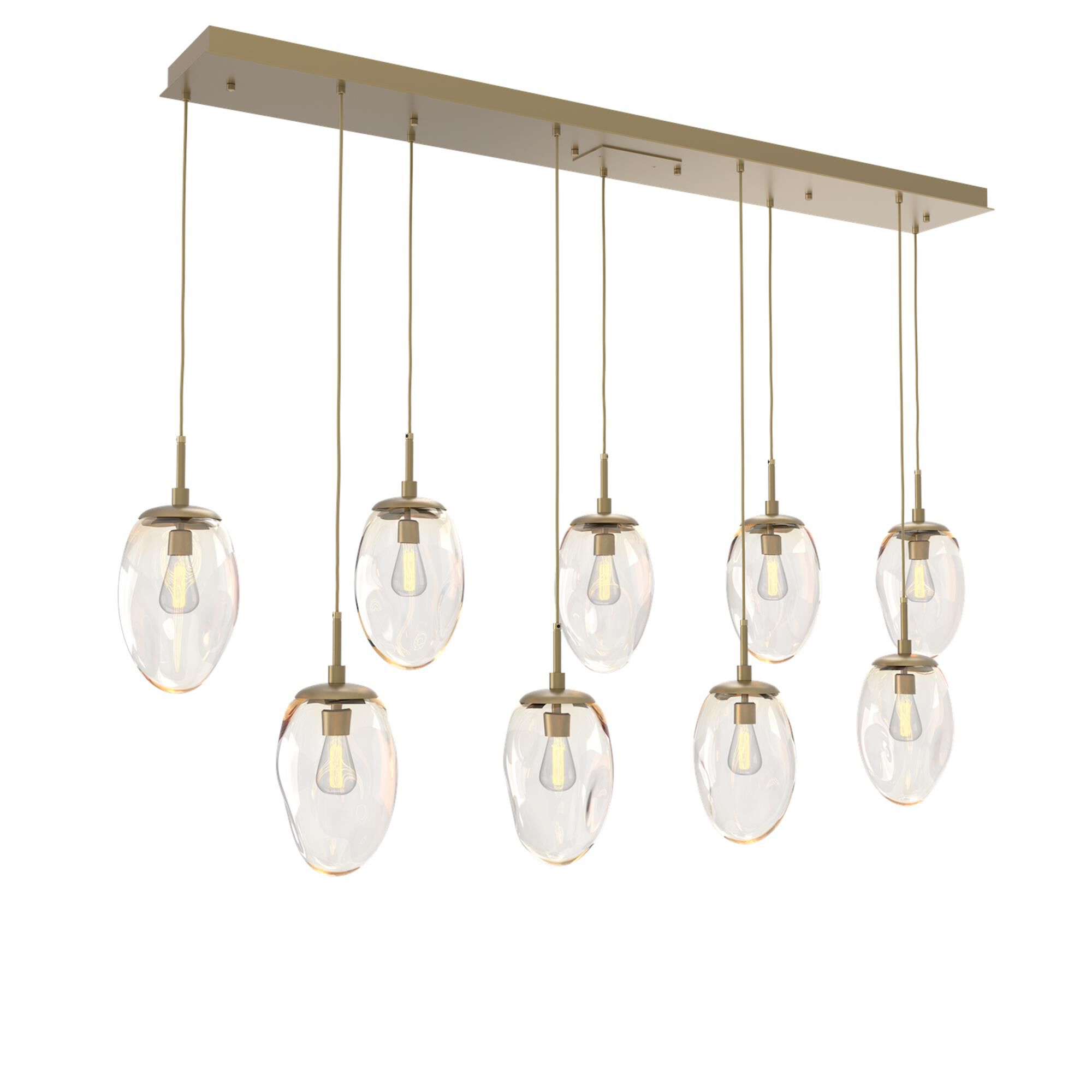 Shown in Gilded Brass finish and Blown Amber glass