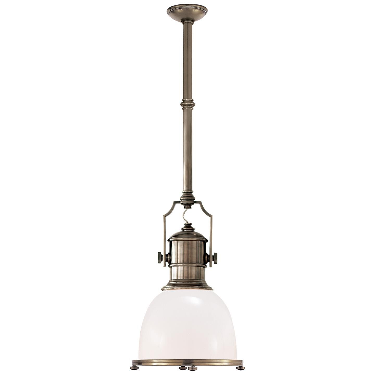 Shown in Antique Nickel finish and White Glass shade 