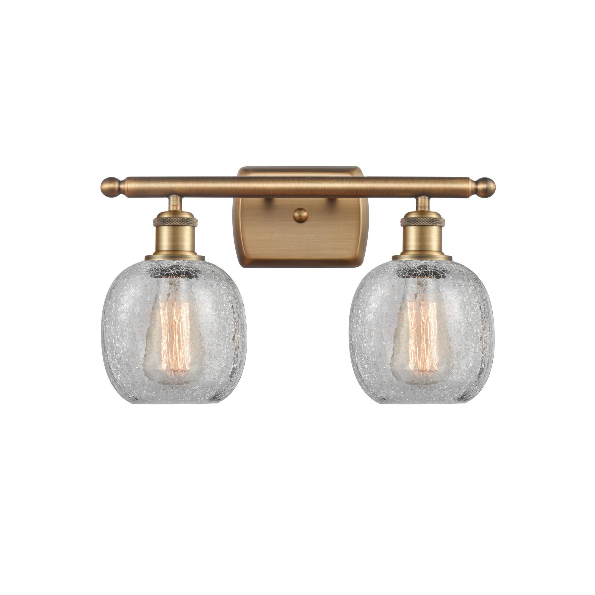 Shown in Brushed Brass finish and Clear Crackle Belfast glass and Polished Chrome accent