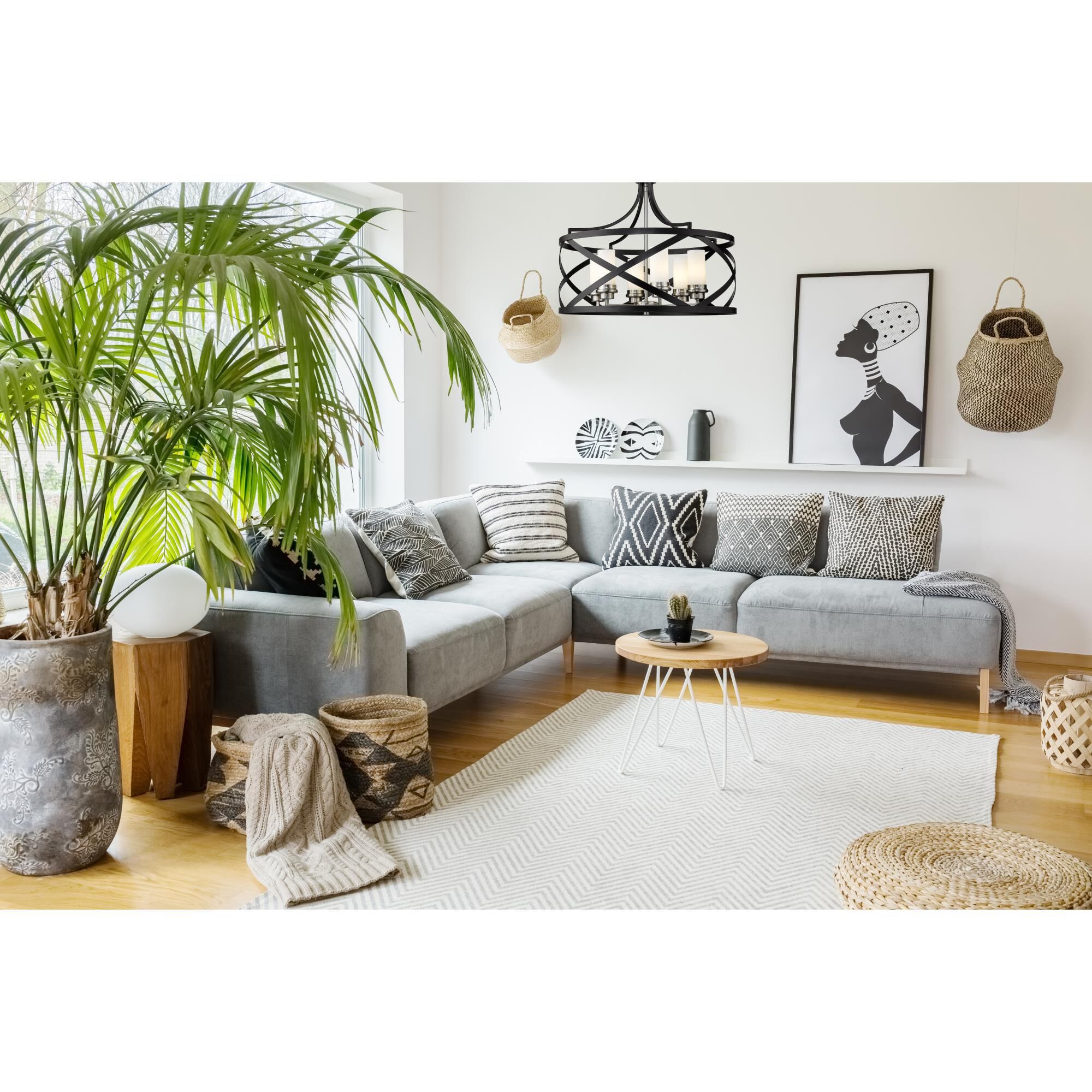 Shown in Matte Black + Brushed Nickel finish and Glass shade