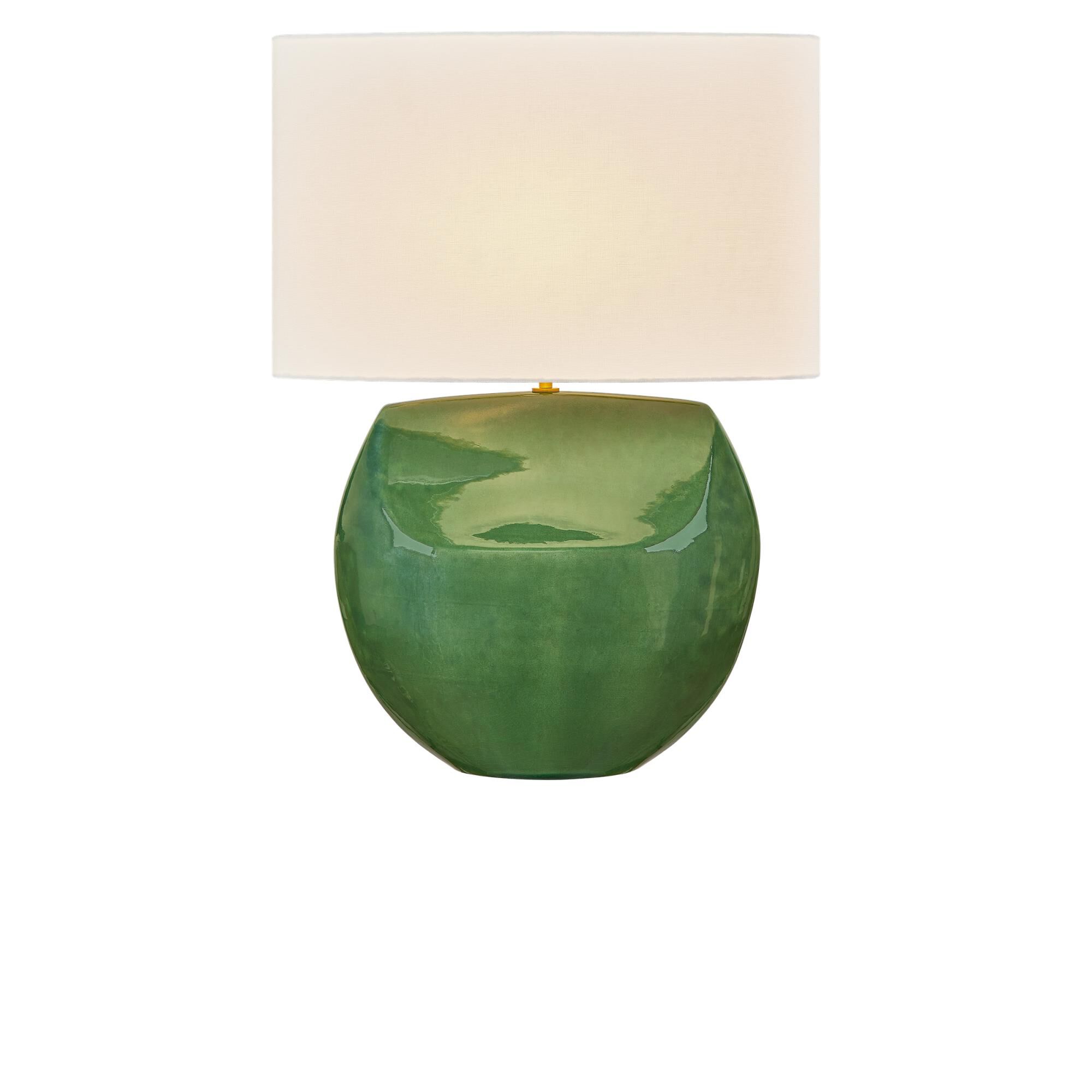 Shown in Green finish and White Linen Fabric shade