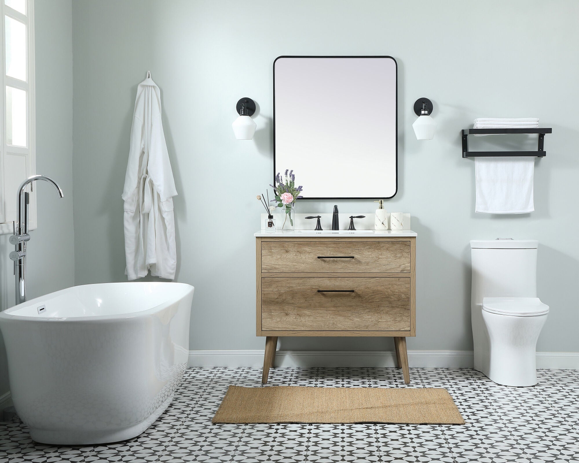 Shown in Natural Oak finish and With Backsplash accent