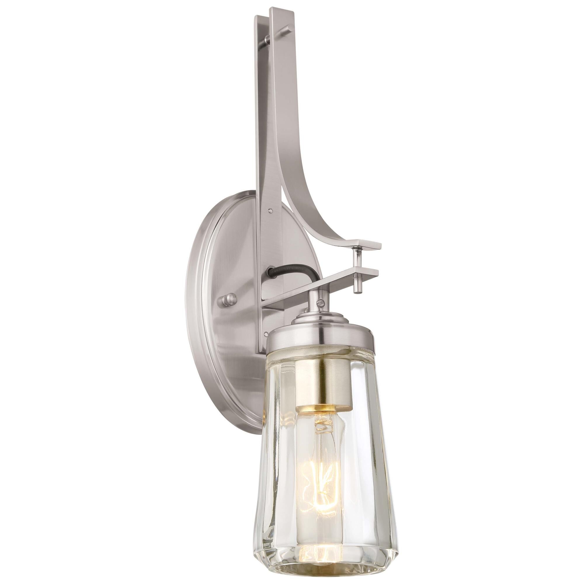 Shown in Brushed Nickel finish and Clear glass