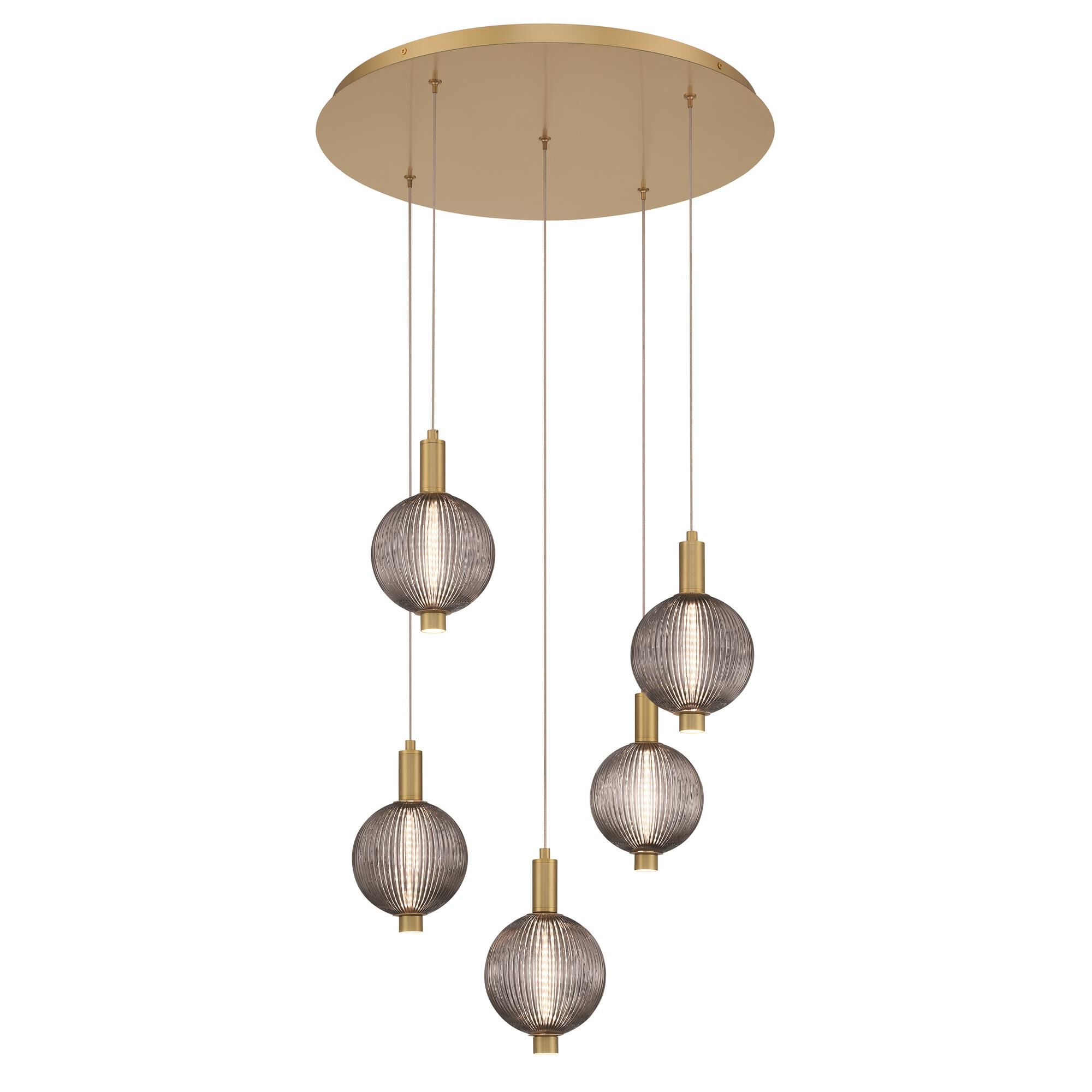 Shown in Gold finish and Smoke Ribbed  glass