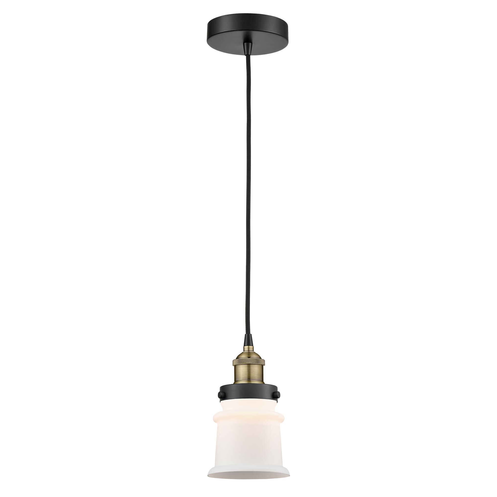 Shown in Black Antique Brass finish and Matte White glass