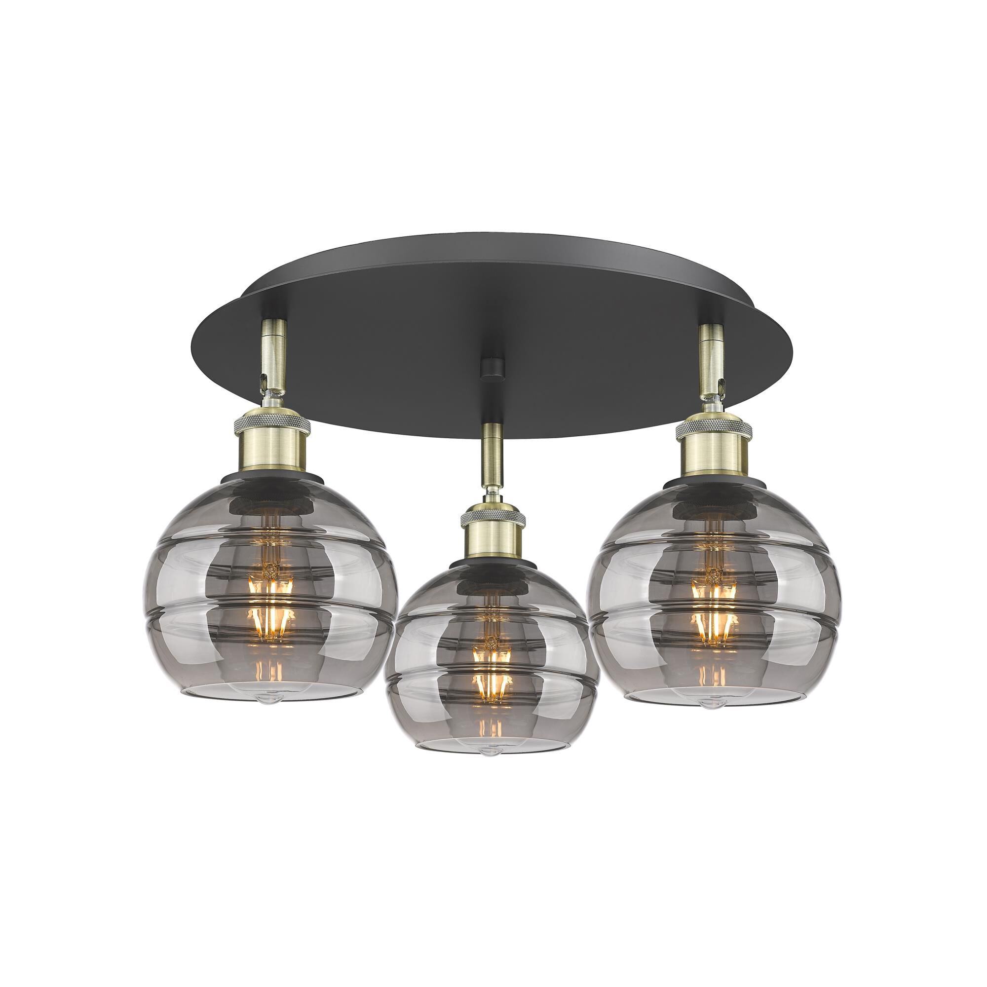 Shown in Black Antique Brass finish and Light Smoke glass