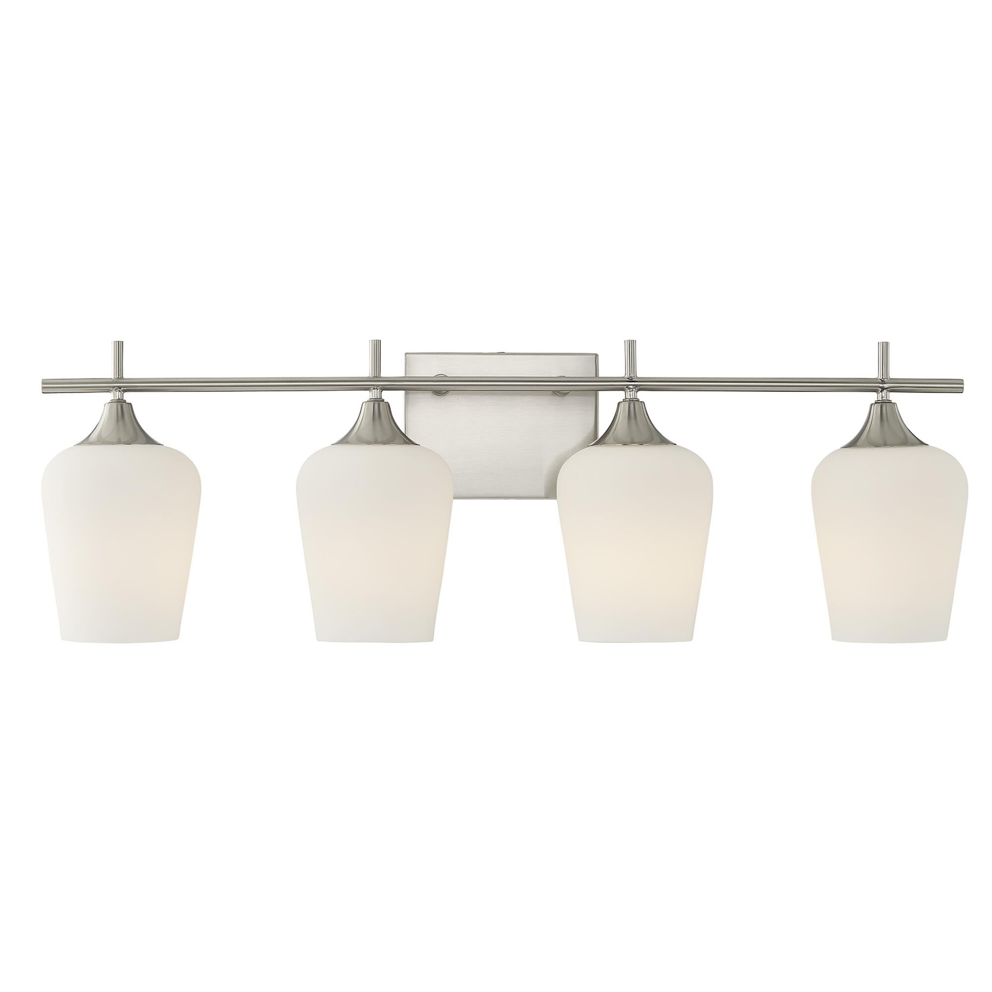 Shown in Satin Nickel finish and White Opal glass