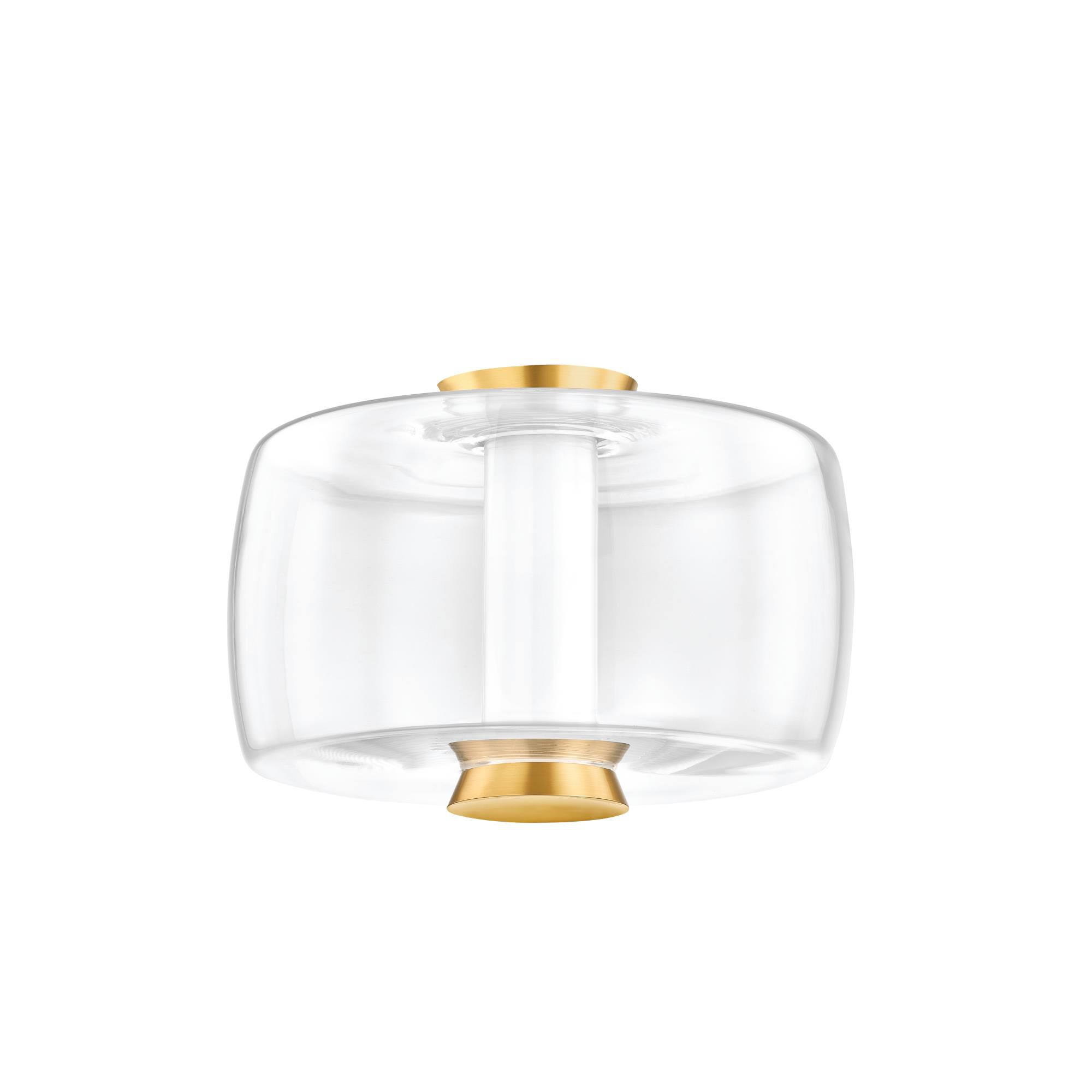 Shown in Aged Brass finish and Clear glass