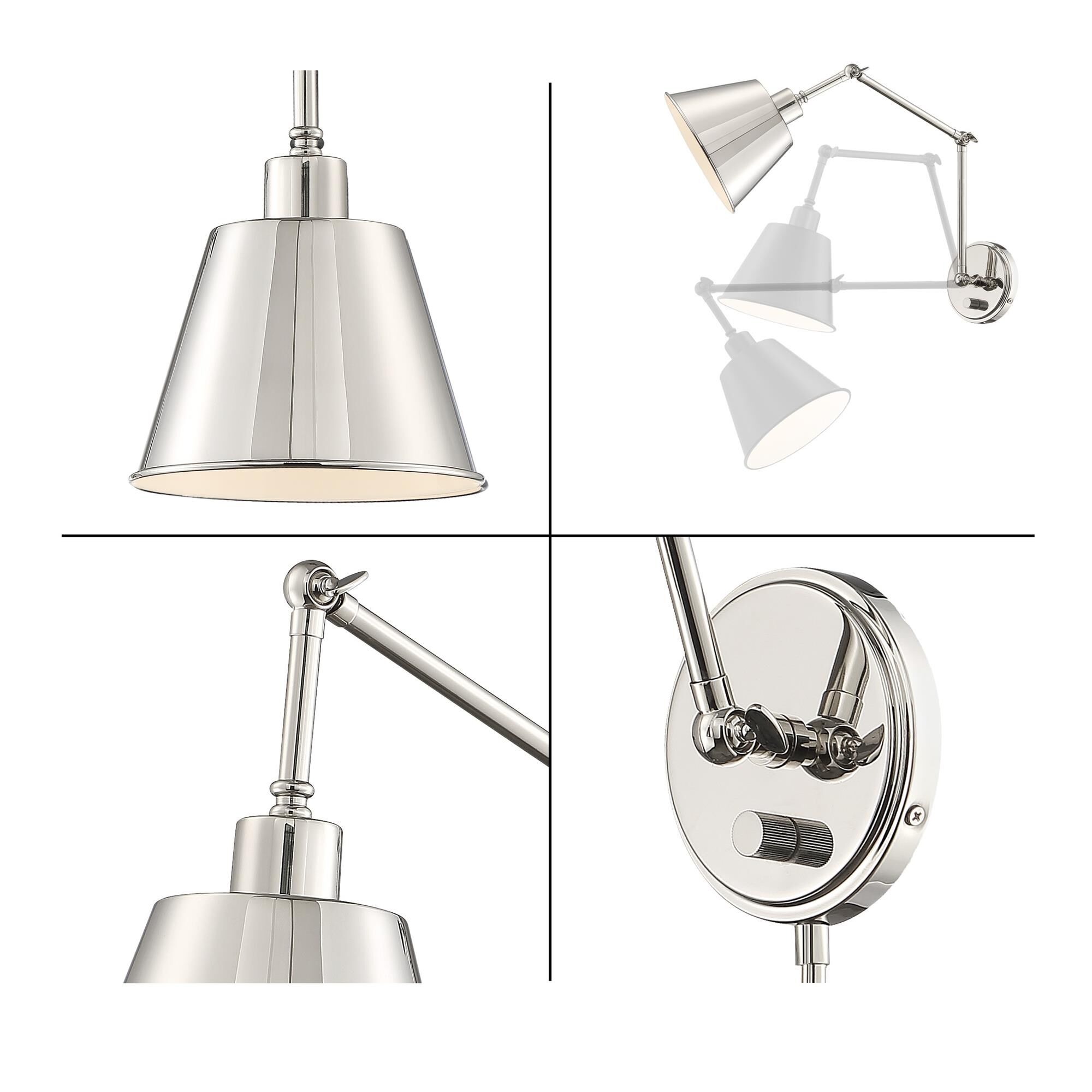 Shown in Polished Nickel finish and Steel glass and Polished Nickel shade