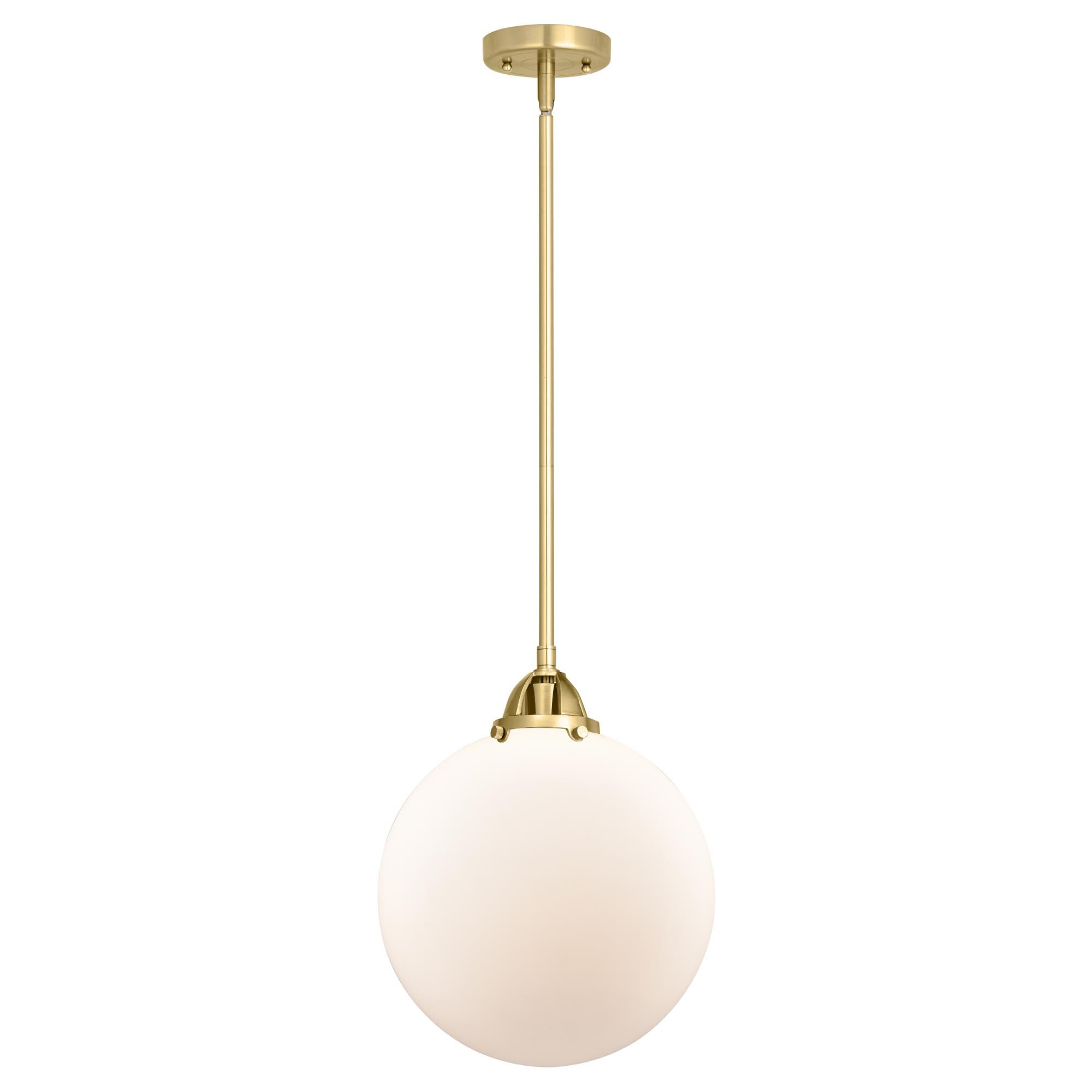 Shown in Satin Gold finish and Matte White Cased Beacon glass and No Shade shade