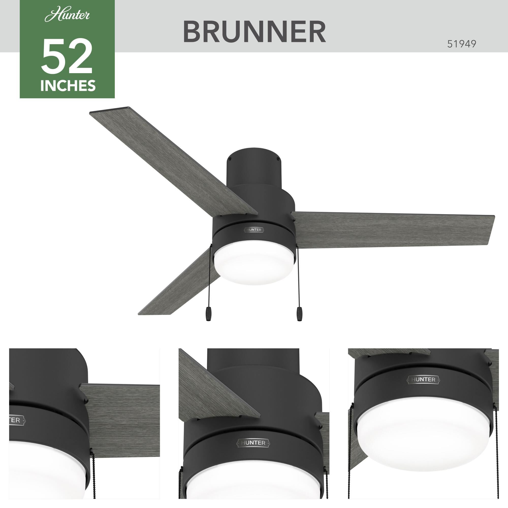 Brunner 52 Inch Ceiling Fan with Light Kit by Hunter Fan