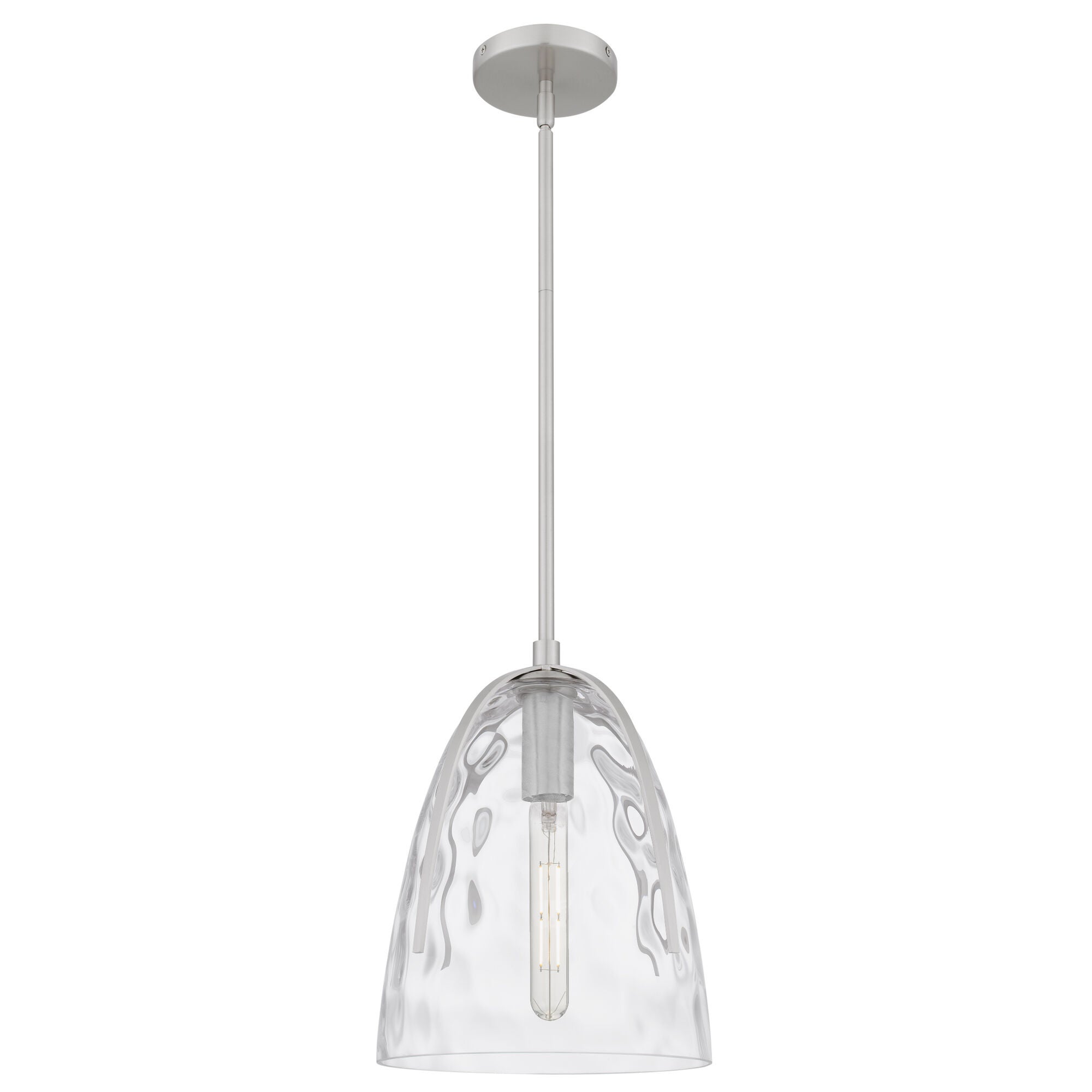 Shown in Brushed Nickel finish and Hammered Glass shade
