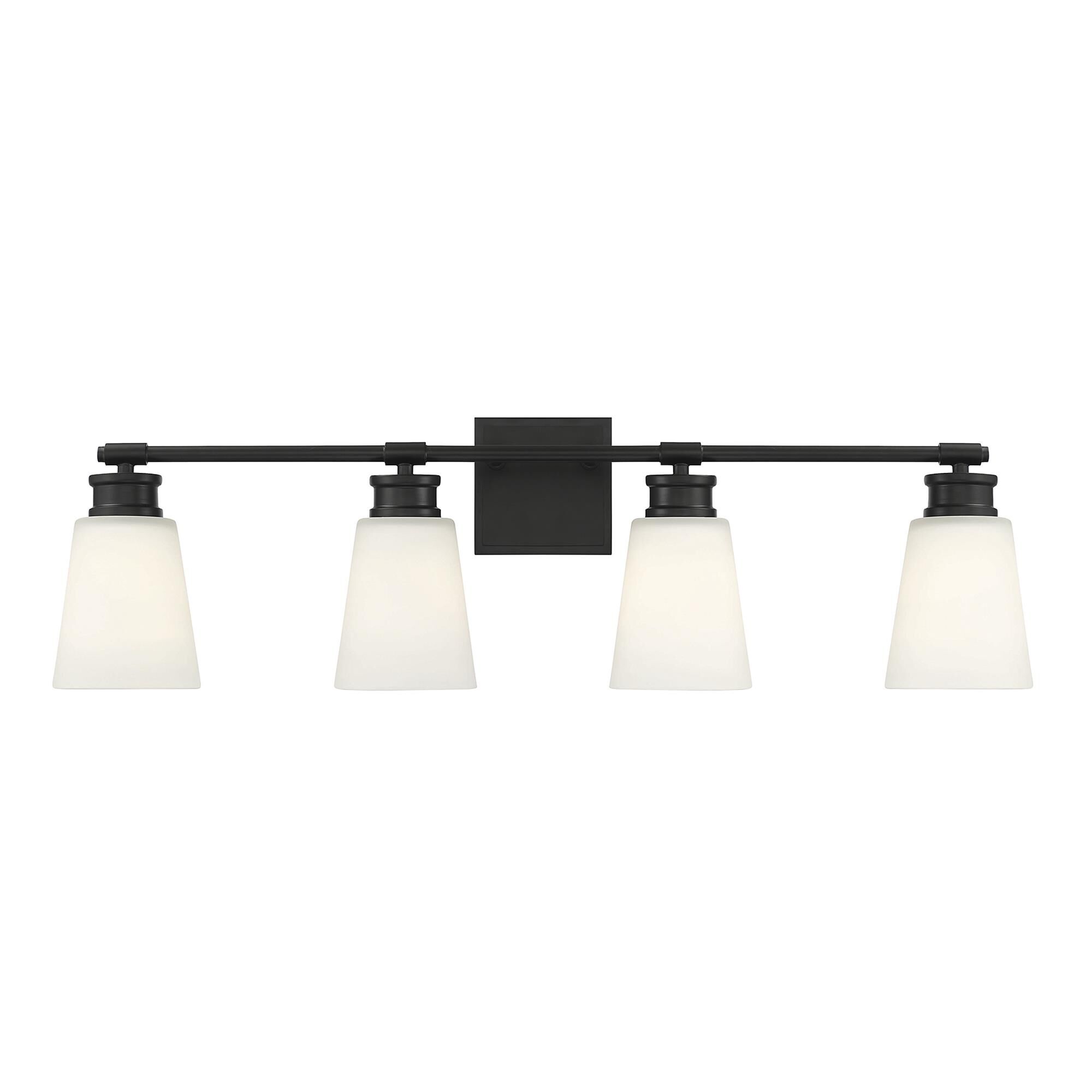 Shown in Matte Black finish and Milk glass