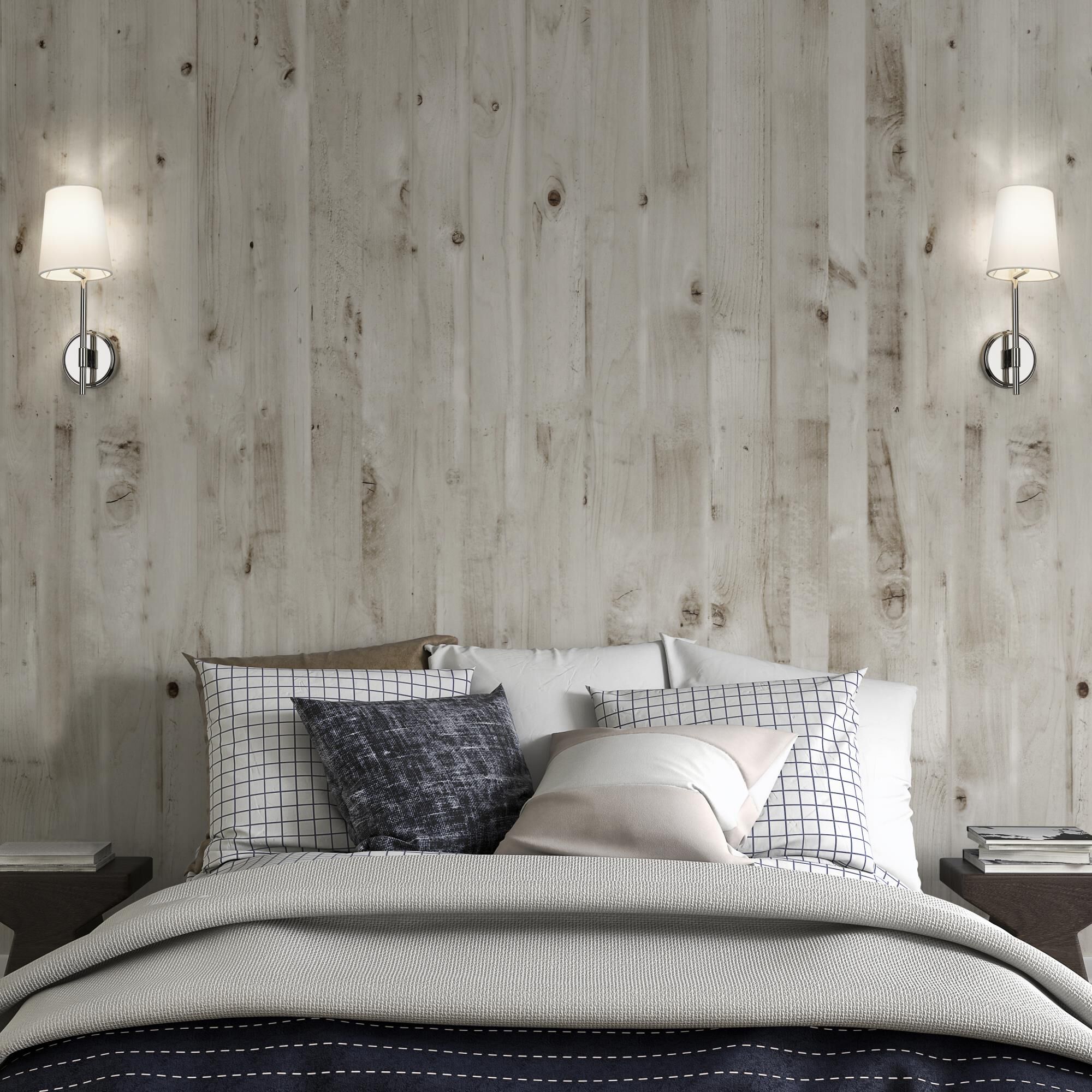 Shown in Polished Nickel finish and Fabric shade