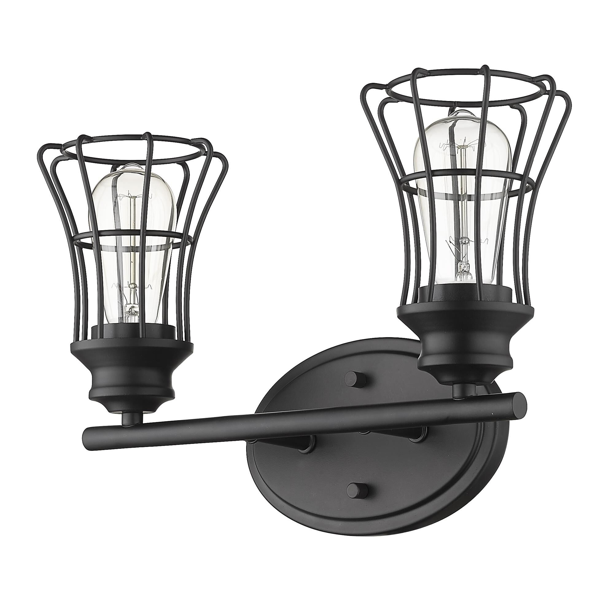 Shown in Matte Black finish and Matte Black glass and Matte Black, Geometric Metal Cage s shade