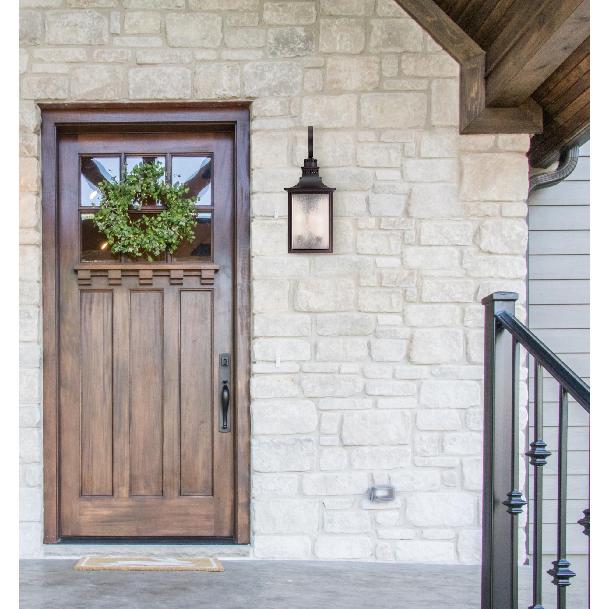 Shown in English Bronze finish and Pale Cream Seeded glass