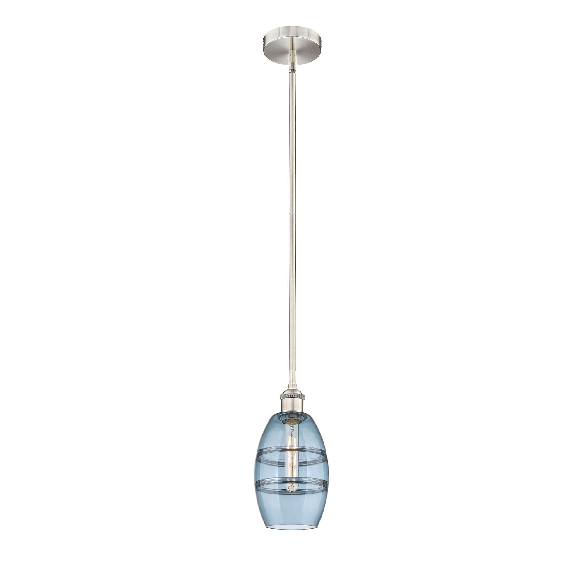 Shown in Brushed Satin Nickel finish and Princess Blue glass
