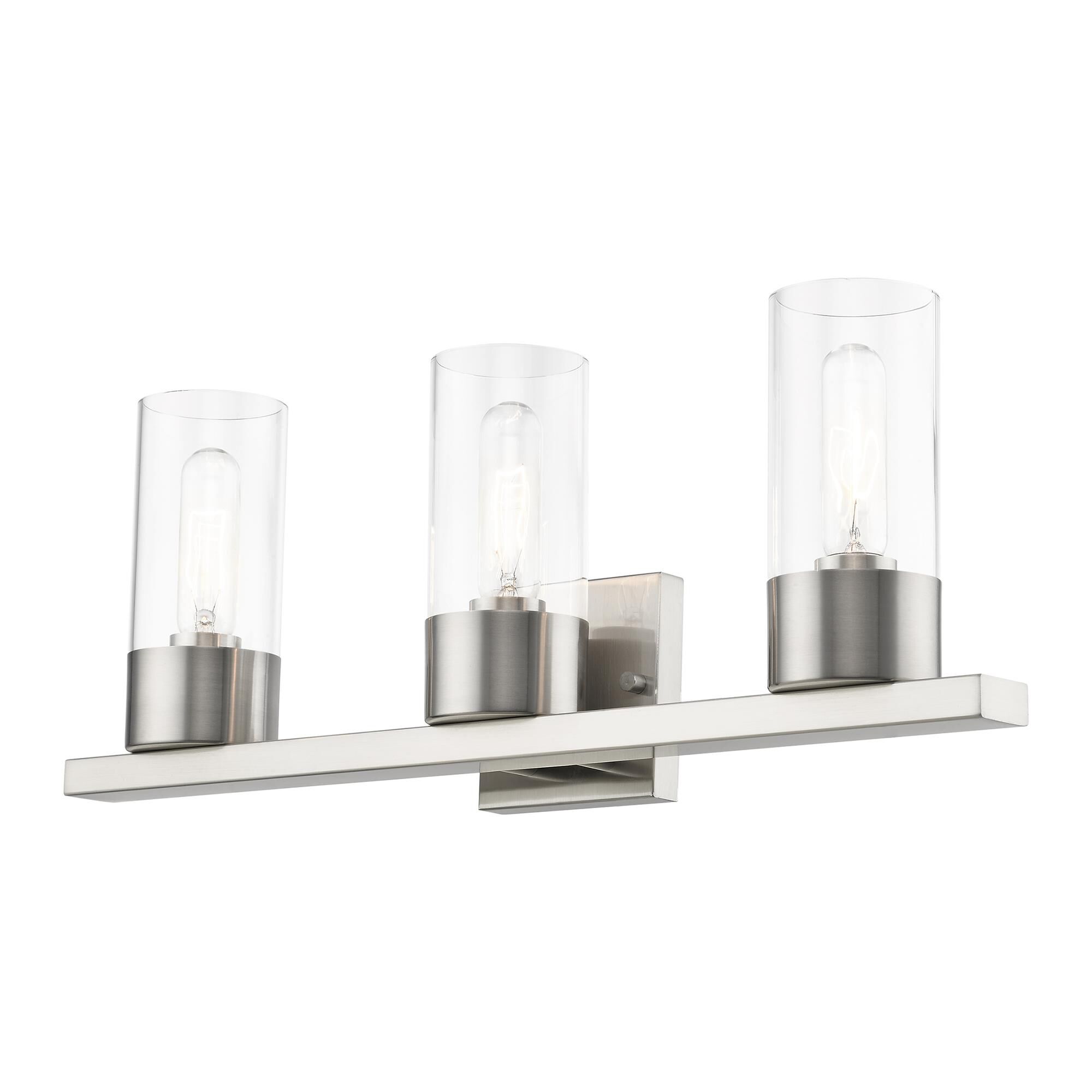 Shown in Brushed Nickel finish and Clear glass
