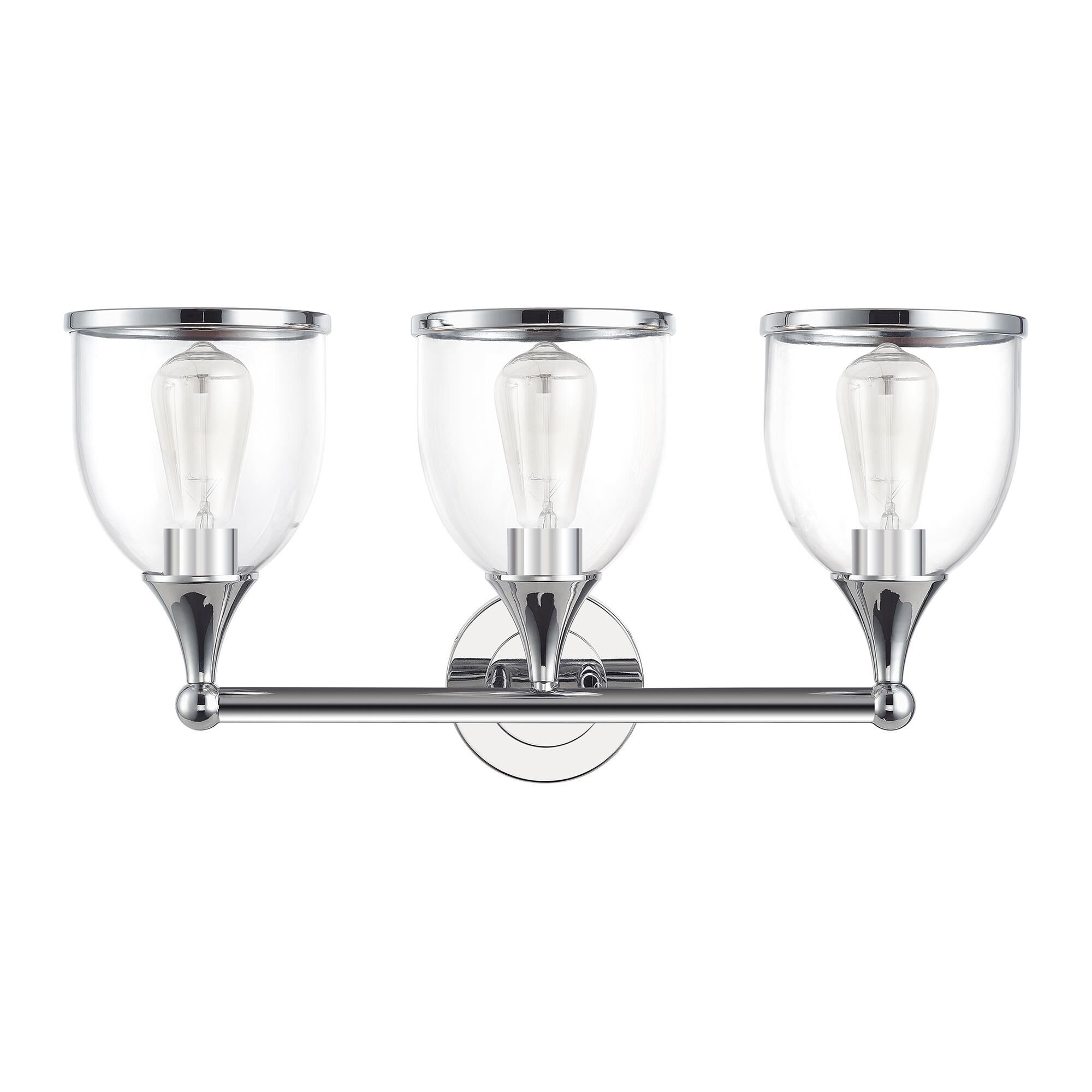 Shown in Polished Chrome finish and Mouth Blown Clear glass