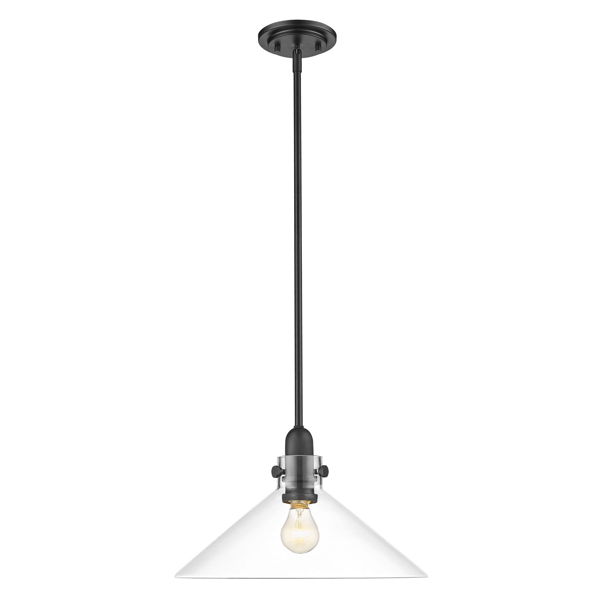 Shown in Matte Black finish and Clear Glass shade