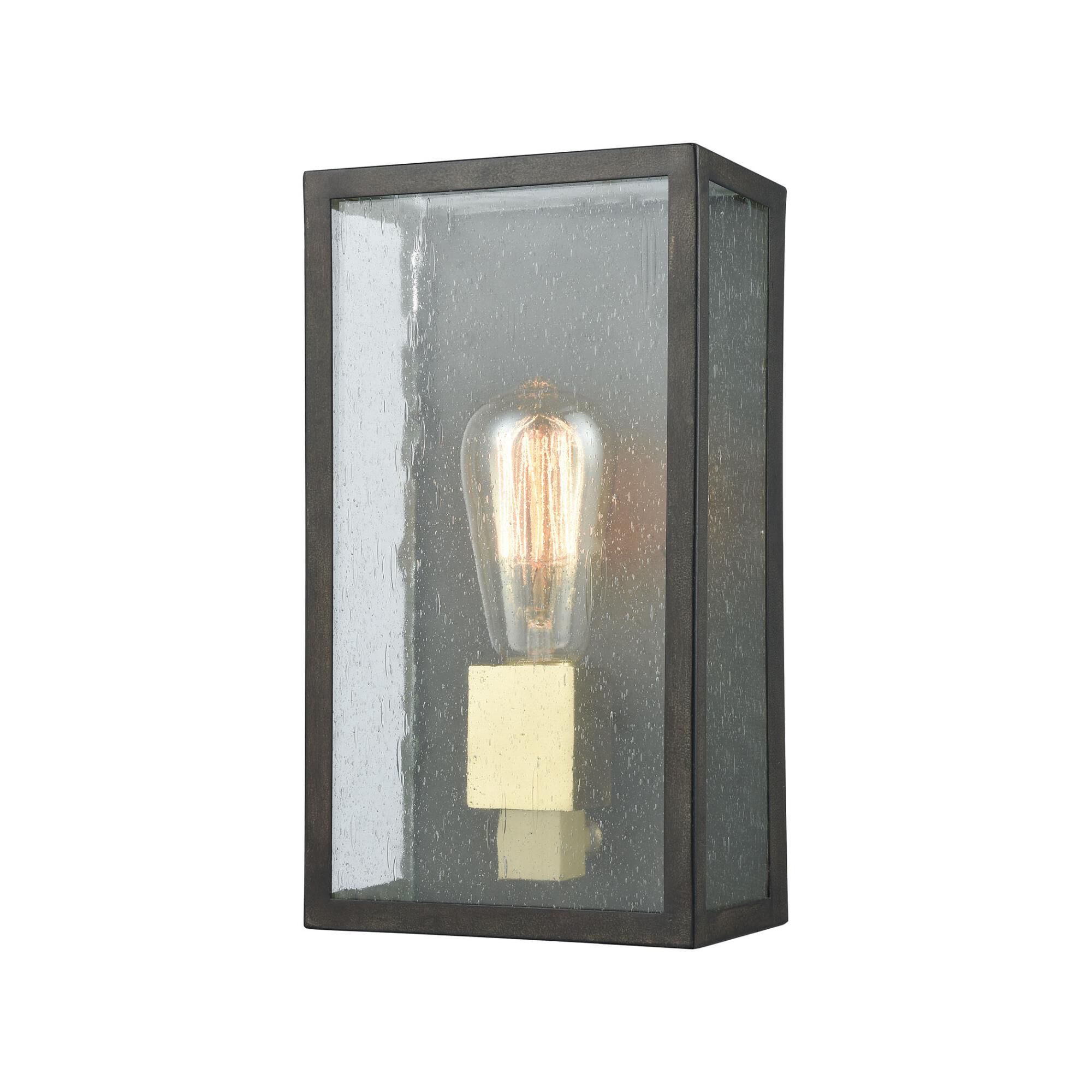 Shown in Blackened Bronze-Brushed Brass finish and Seedy Panels glass