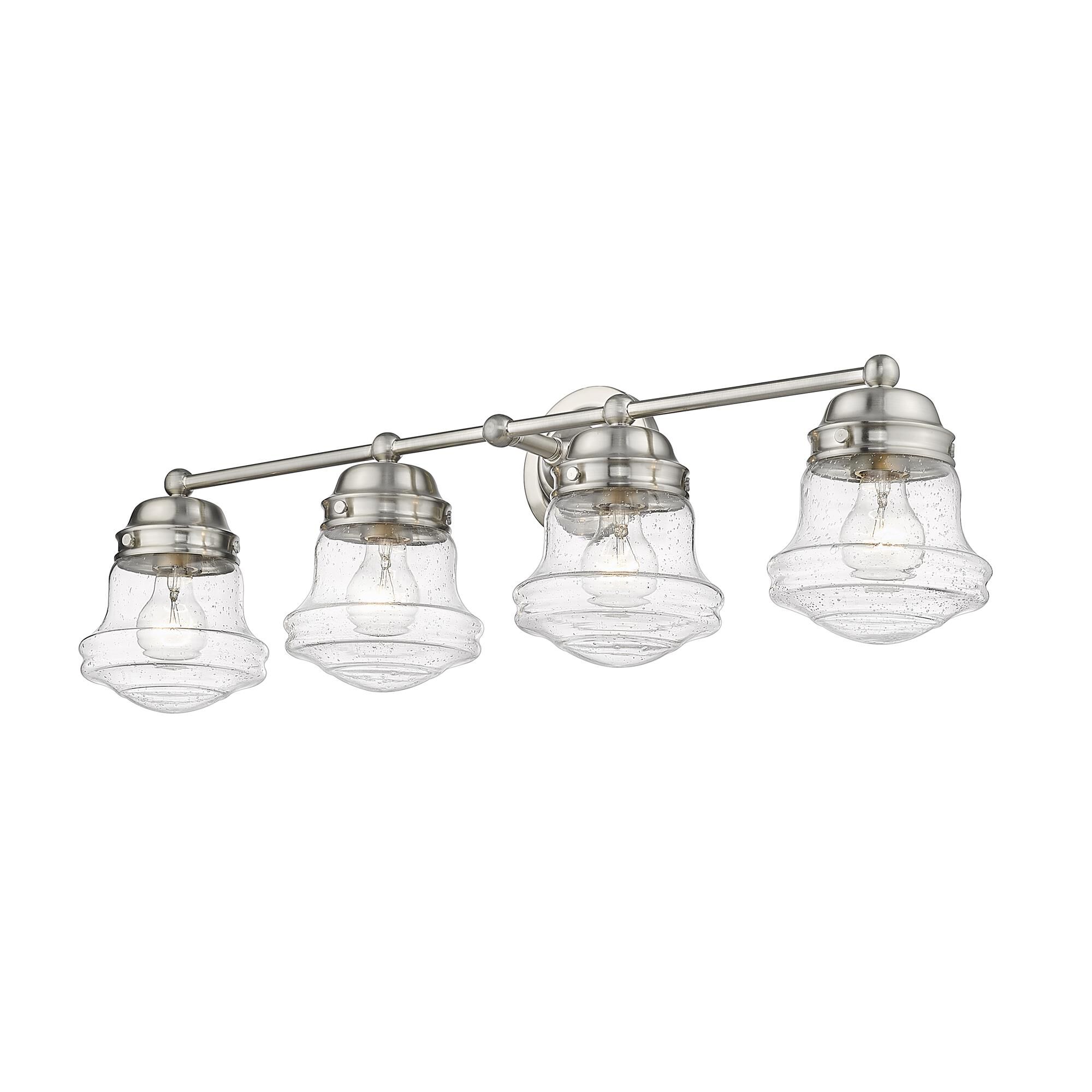 Shown in Brushed Nickel finish and Glass shade