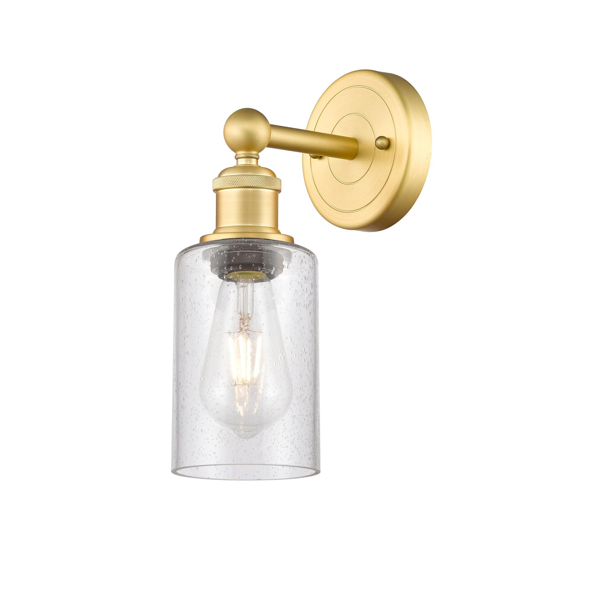 Shown in Satin Gold finish and Seedy glass