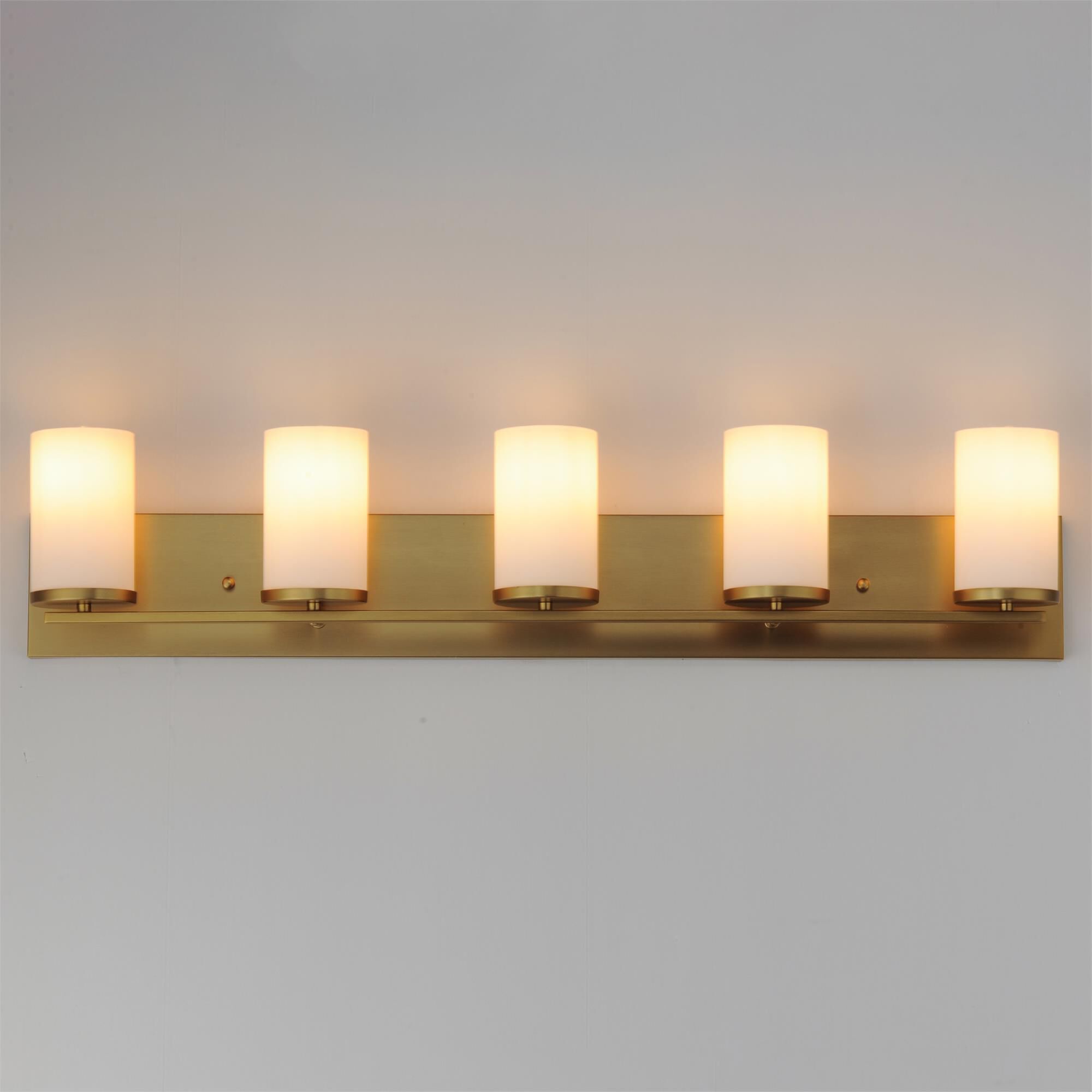 Shown in Satin Brass finish and Satin White glass and Glass shade