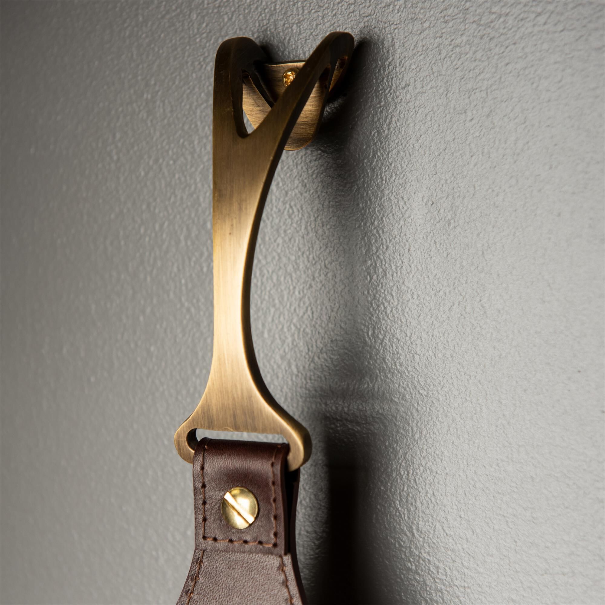 Shown in Black/Leather British Brown finish and Flax shade and Antique Brass  accent
