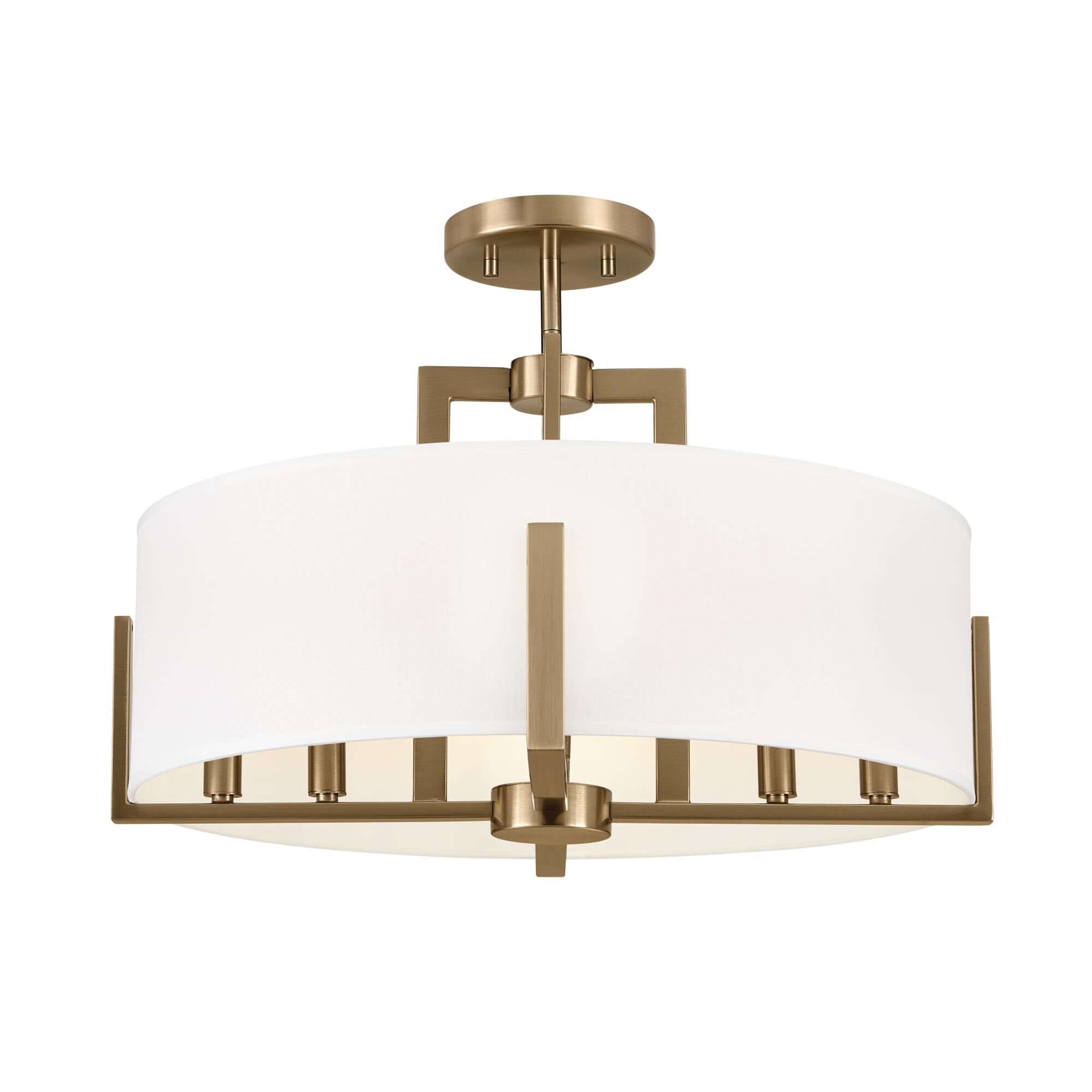 Shown in Champagne Bronze finish and Fabric and Drum Linen shade
