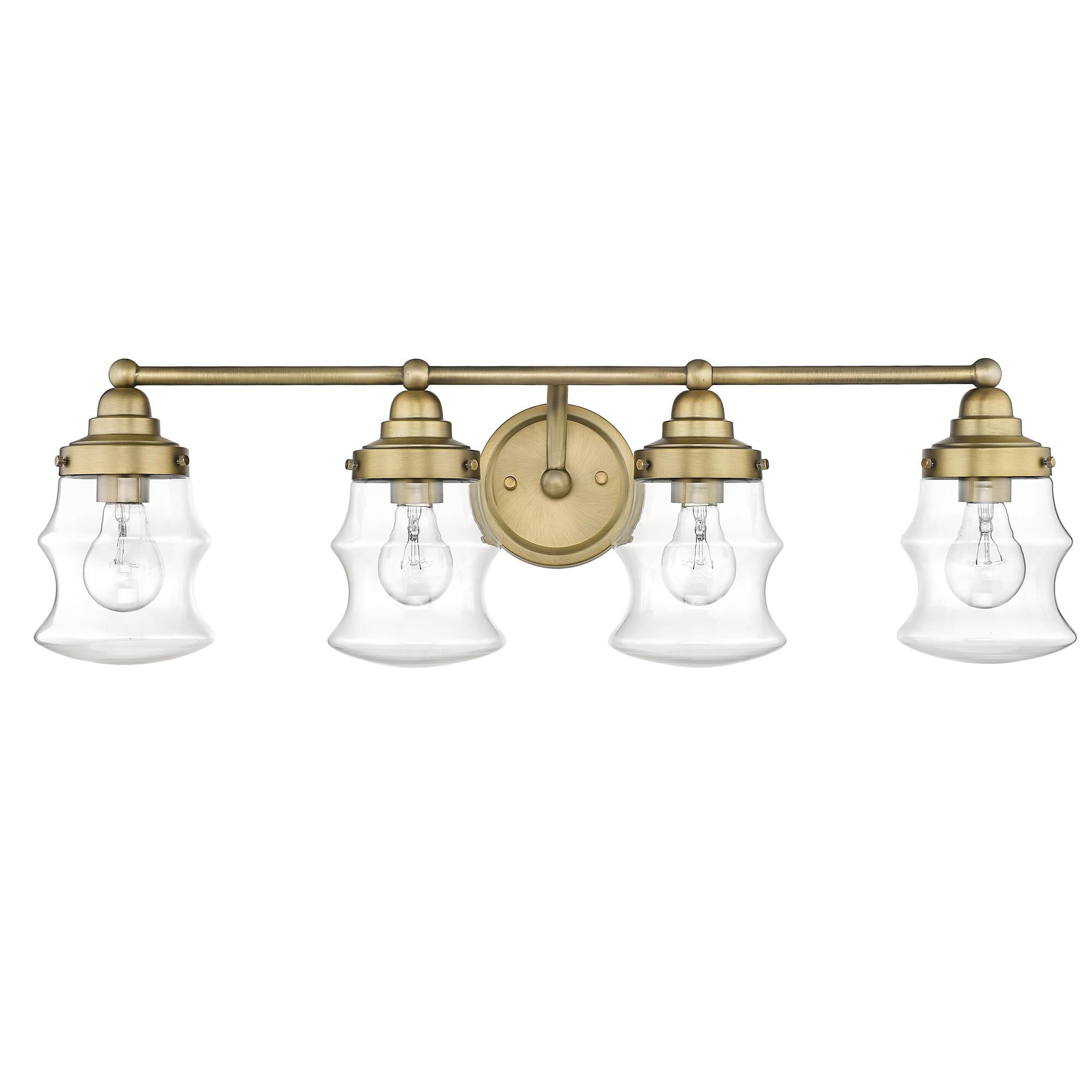Shown in Antique Brass finish and Clear Glass shade