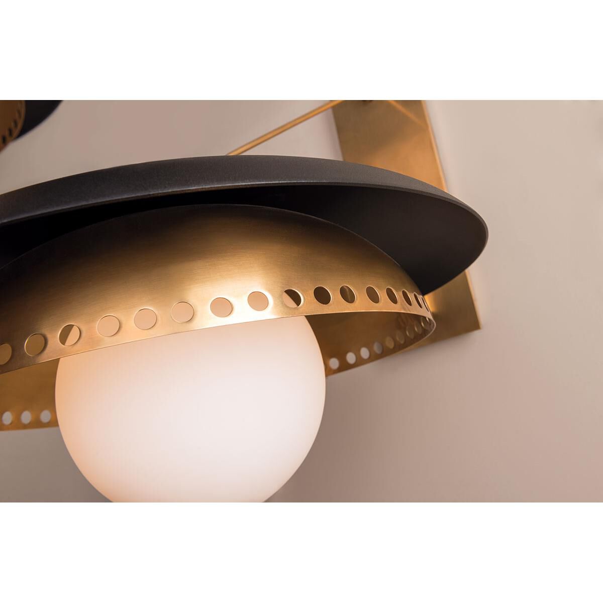 Shown in Aged Brass-Black finish and Opal glass