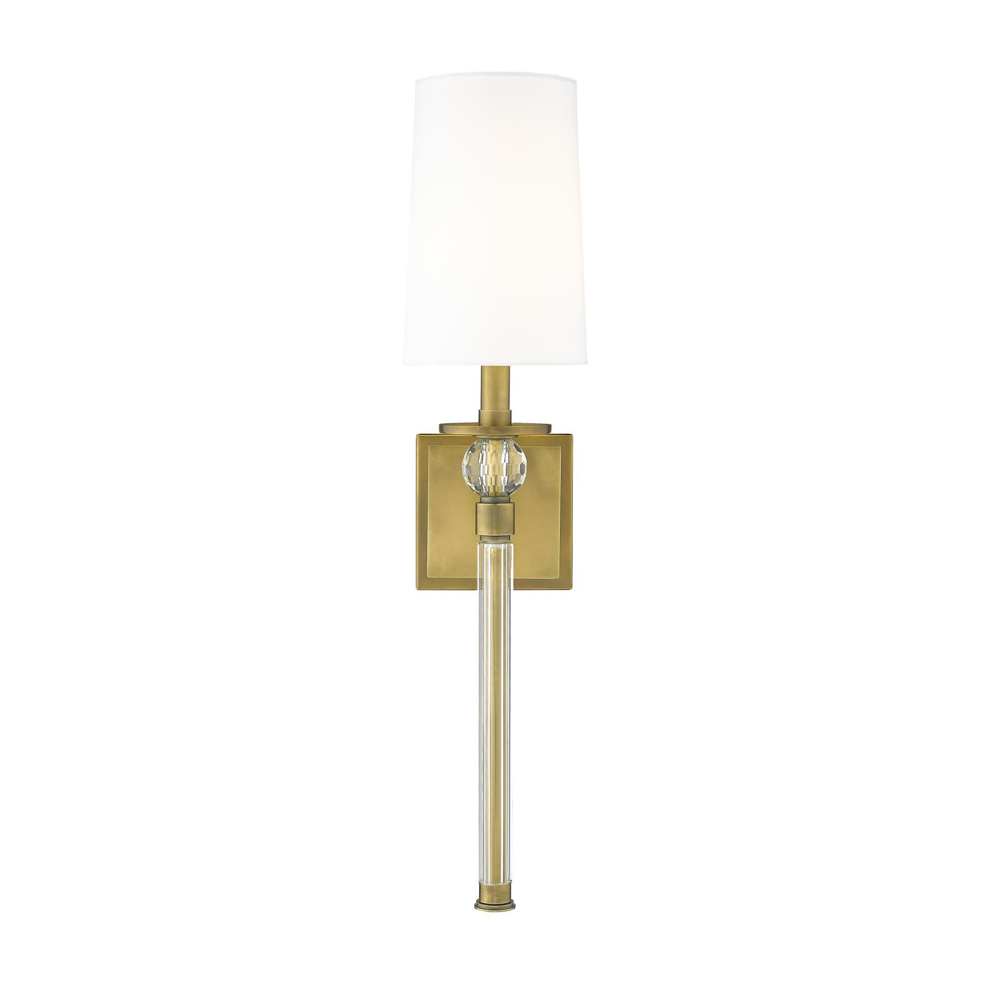Shown in Rubbed Brass finish and Fabric glass and Fabric shade