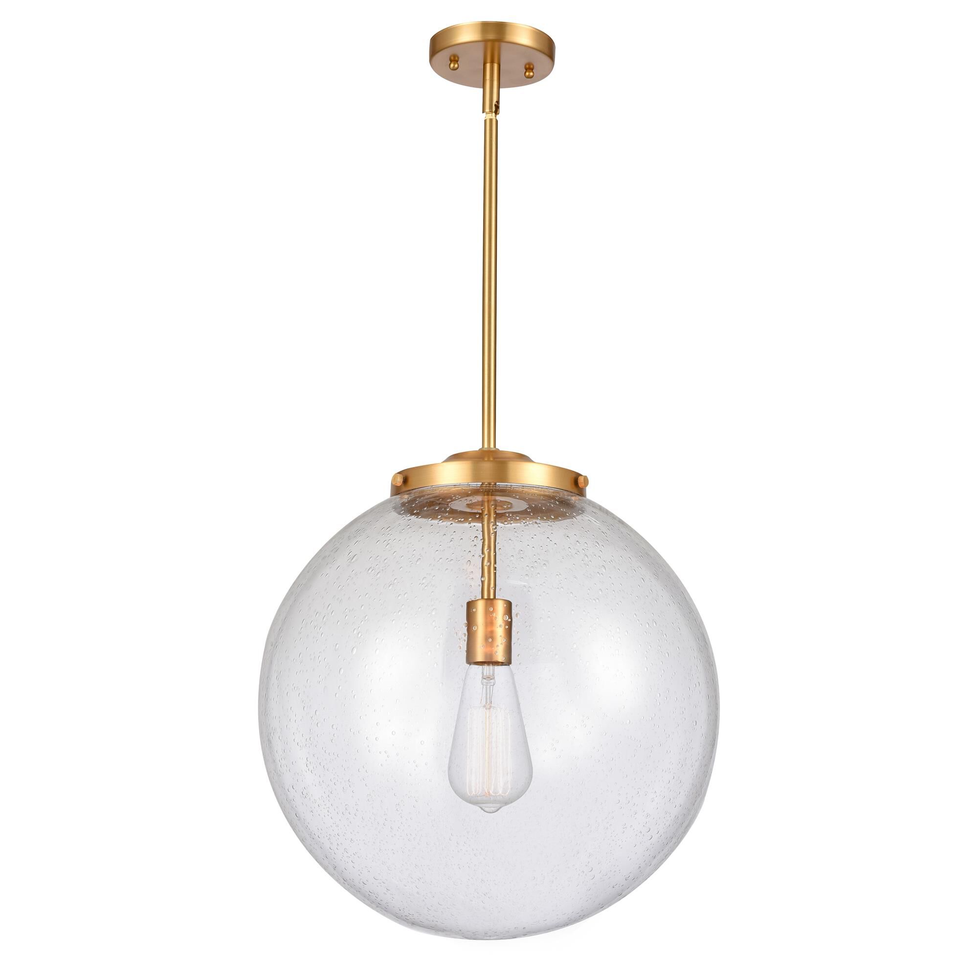 Shown in Satin Gold finish and Seedy Beacon glass