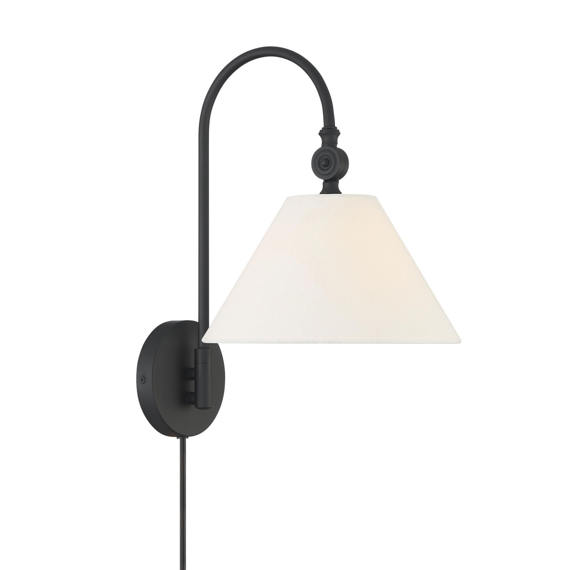 Shown in Matte Black finish and White Fabric shade